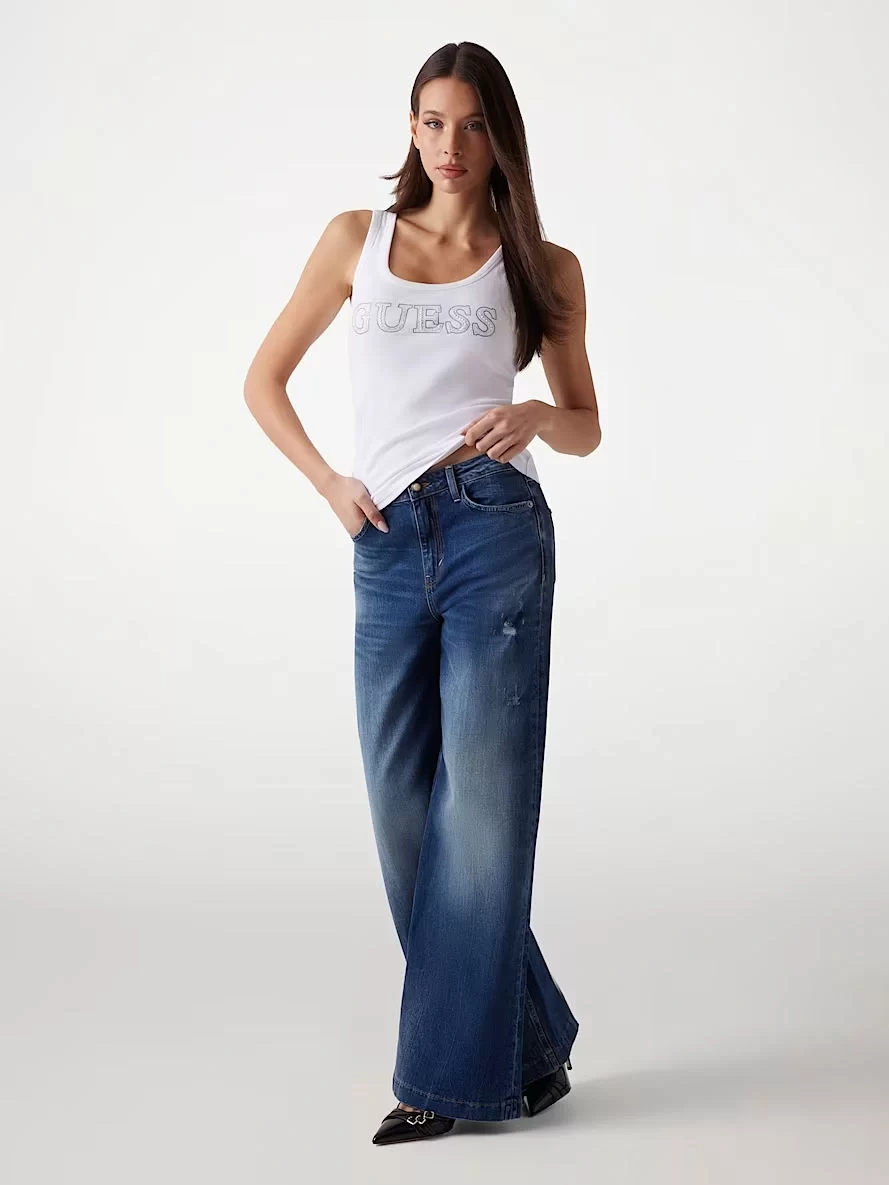Guess Sl Embellıshed Logo  Tank Top Kadın Beyaz Atlet W5GP29KA0H1-G011