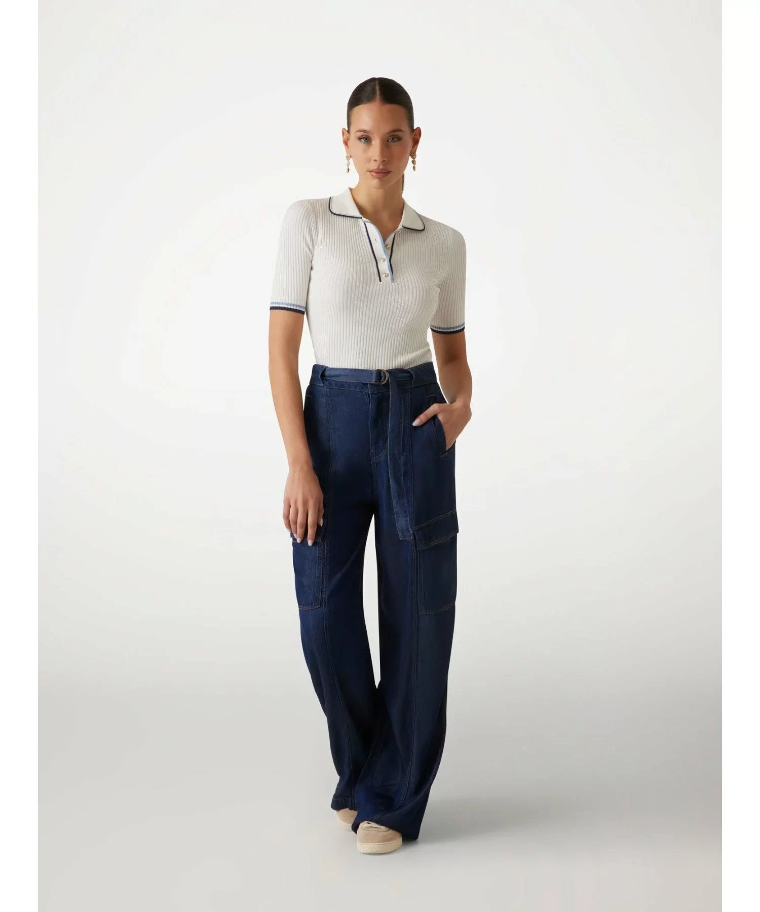 Guess Thalıa Polo Neck Ss Swtr Kadın Beyaz T-Shirt W5GR37Z3L10-G012