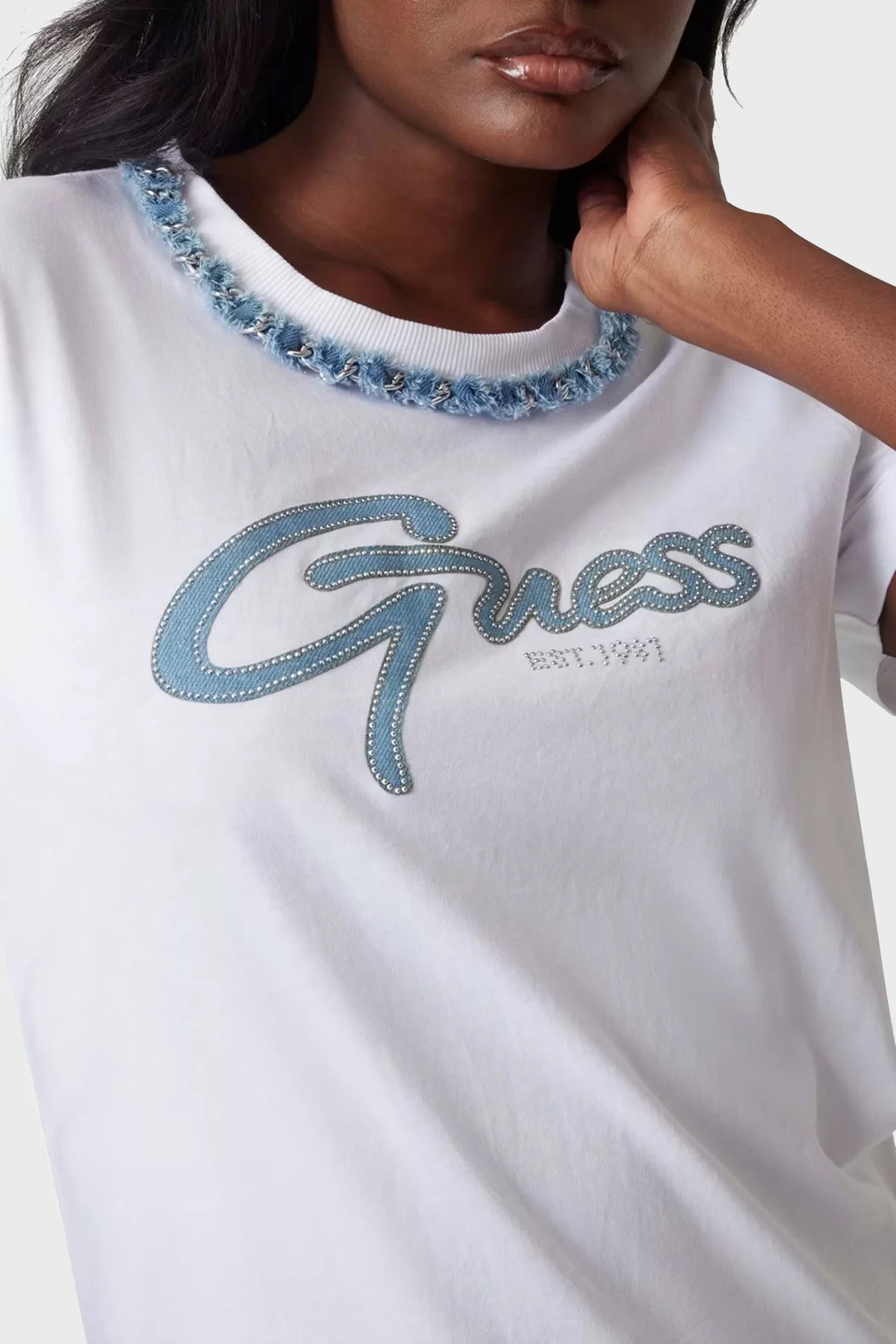 Guess Cn Ss Jeans Chaın Tee Kadın Beyaz T-Shirt W5GI03I3Z14-G011