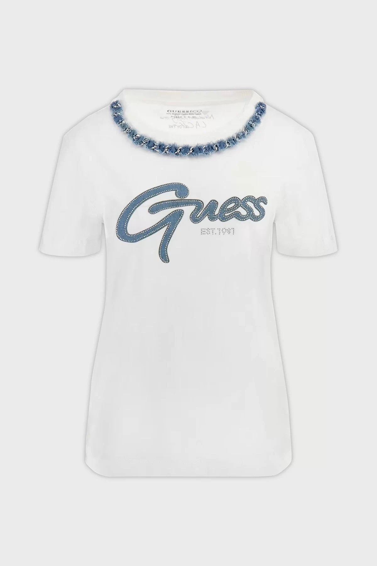 Guess Cn Ss Jeans Chaın Tee Kadın Beyaz T-Shirt W5GI03I3Z14-G011