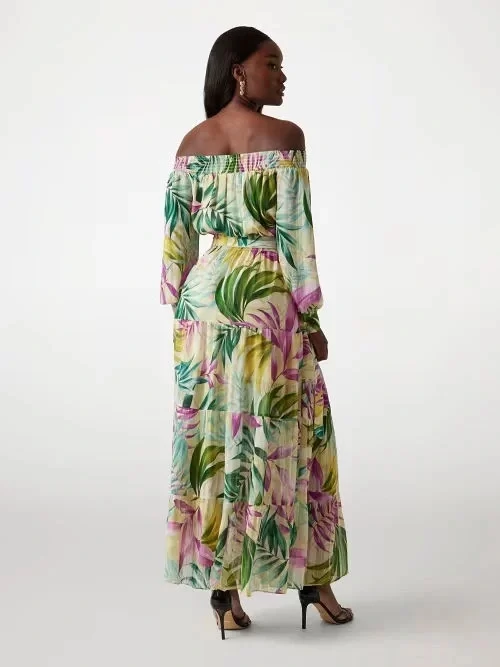 Guess Josee Off Shoulder Long Dress Kadın Çok Renkli Elbise W5GK16WH9Z2-P8FY