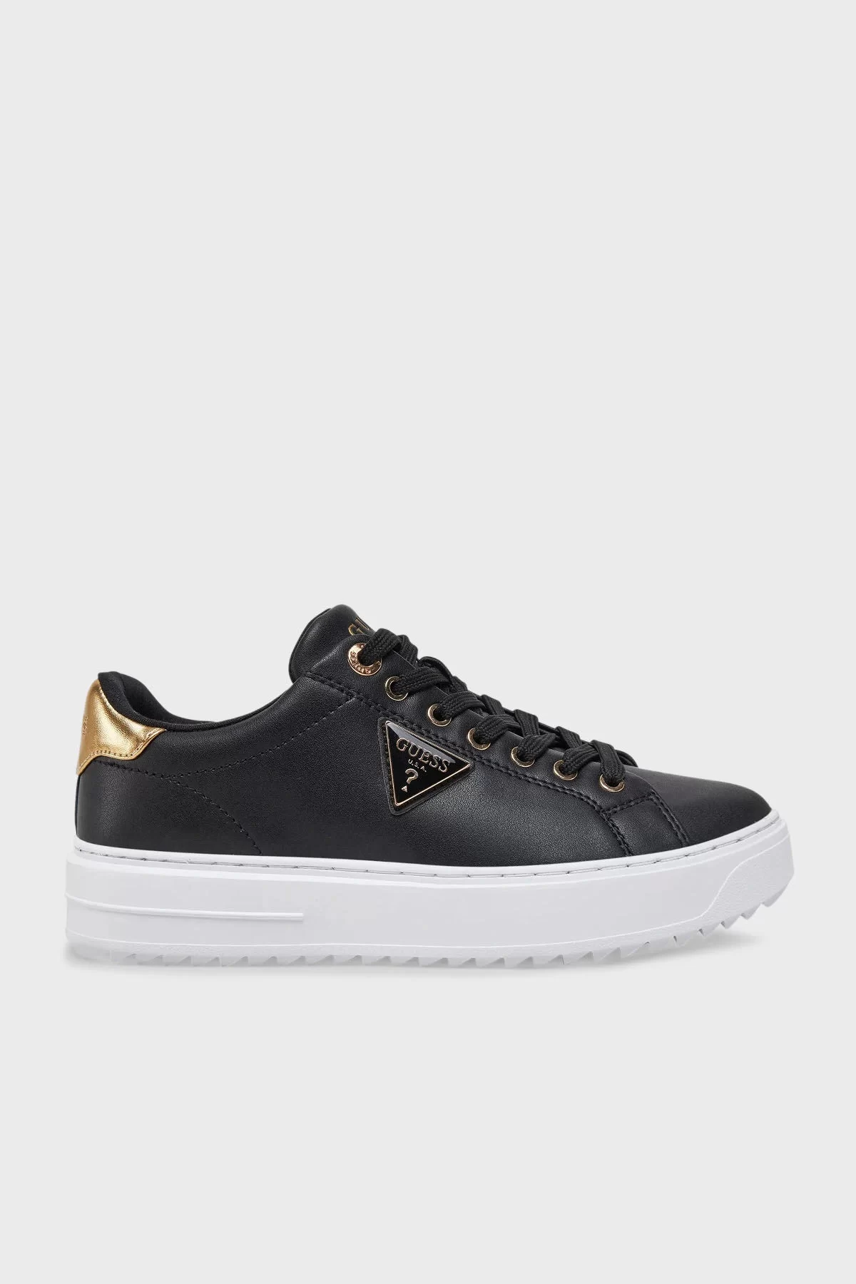 Guess Kadın Siyah Denesa Deri Logolu Kalın Taban Sneaker