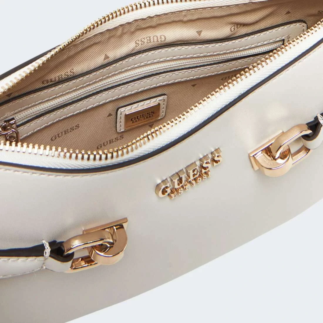 Guess Kadın Ekru Lorelei Üstten Fermuarlı Omuz Çantası