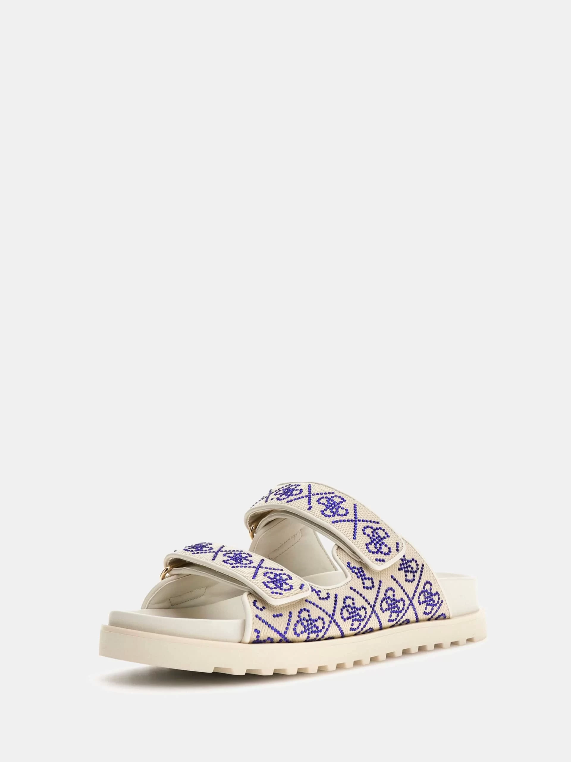 Guess Kadın Fadeliza Krem 4G Taşlı Cırt Cırtlı Terlik