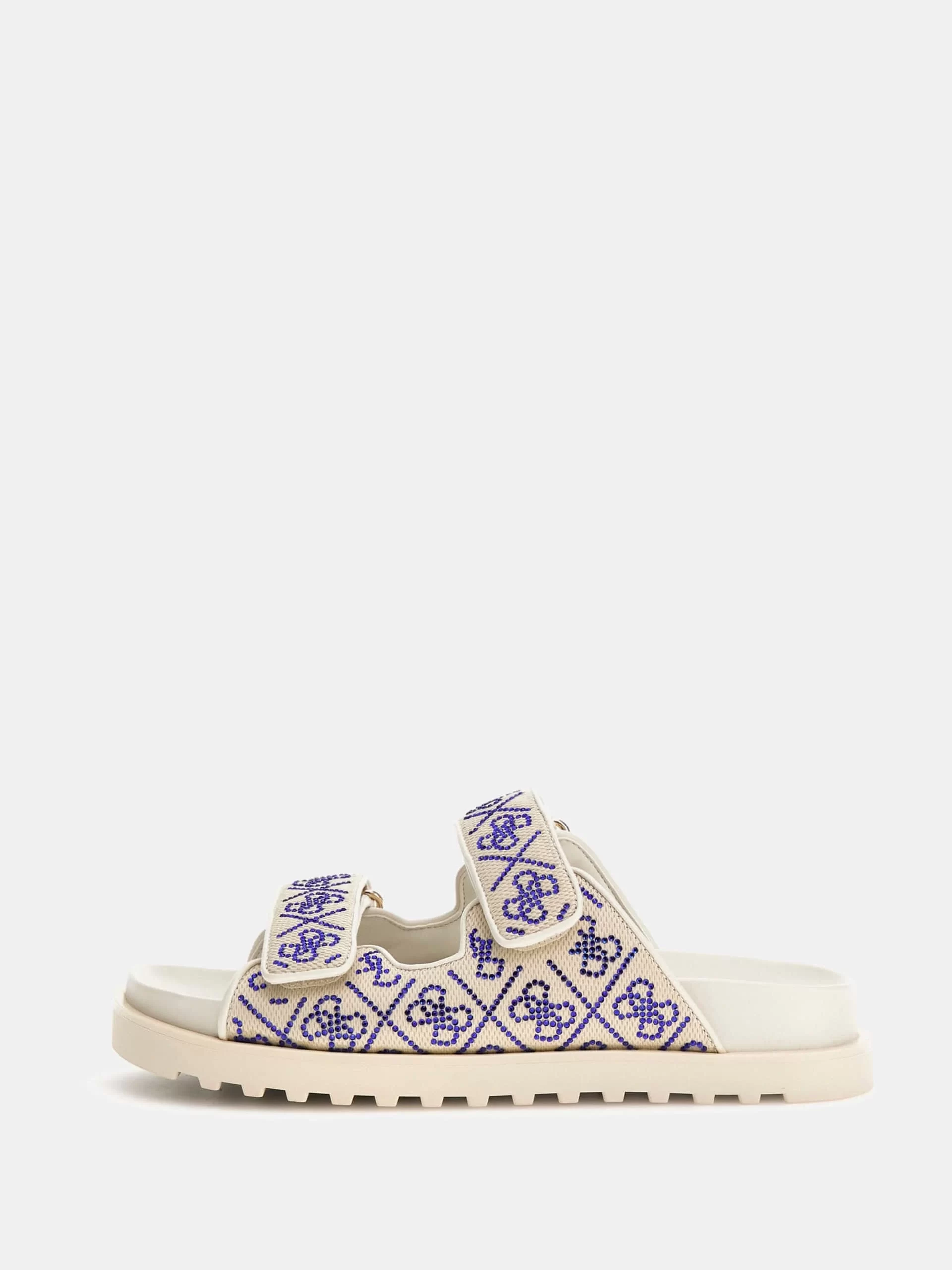Guess Kadın Fadeliza Krem 4G Taşlı Cırt Cırtlı Terlik