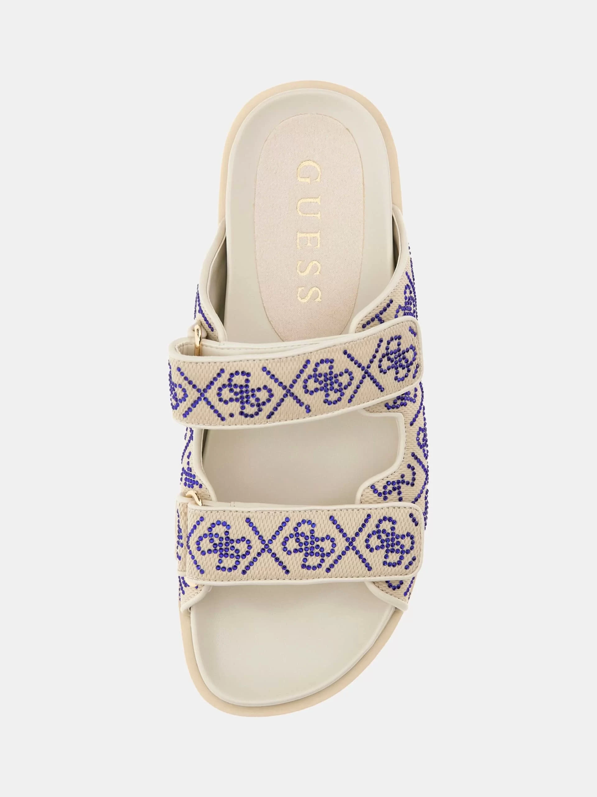 Guess Kadın Fadeliza Krem 4G Taşlı Cırt Cırtlı Terlik