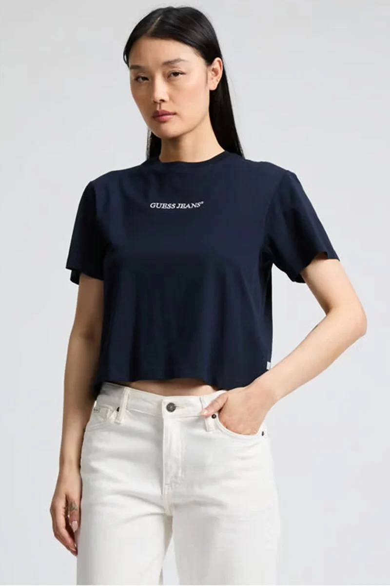 Guess jeans Gj Ss Cn Boxy Embro Logo Tee Kadın Lacivert T-Shirt W5RI42K8HM0-A71W