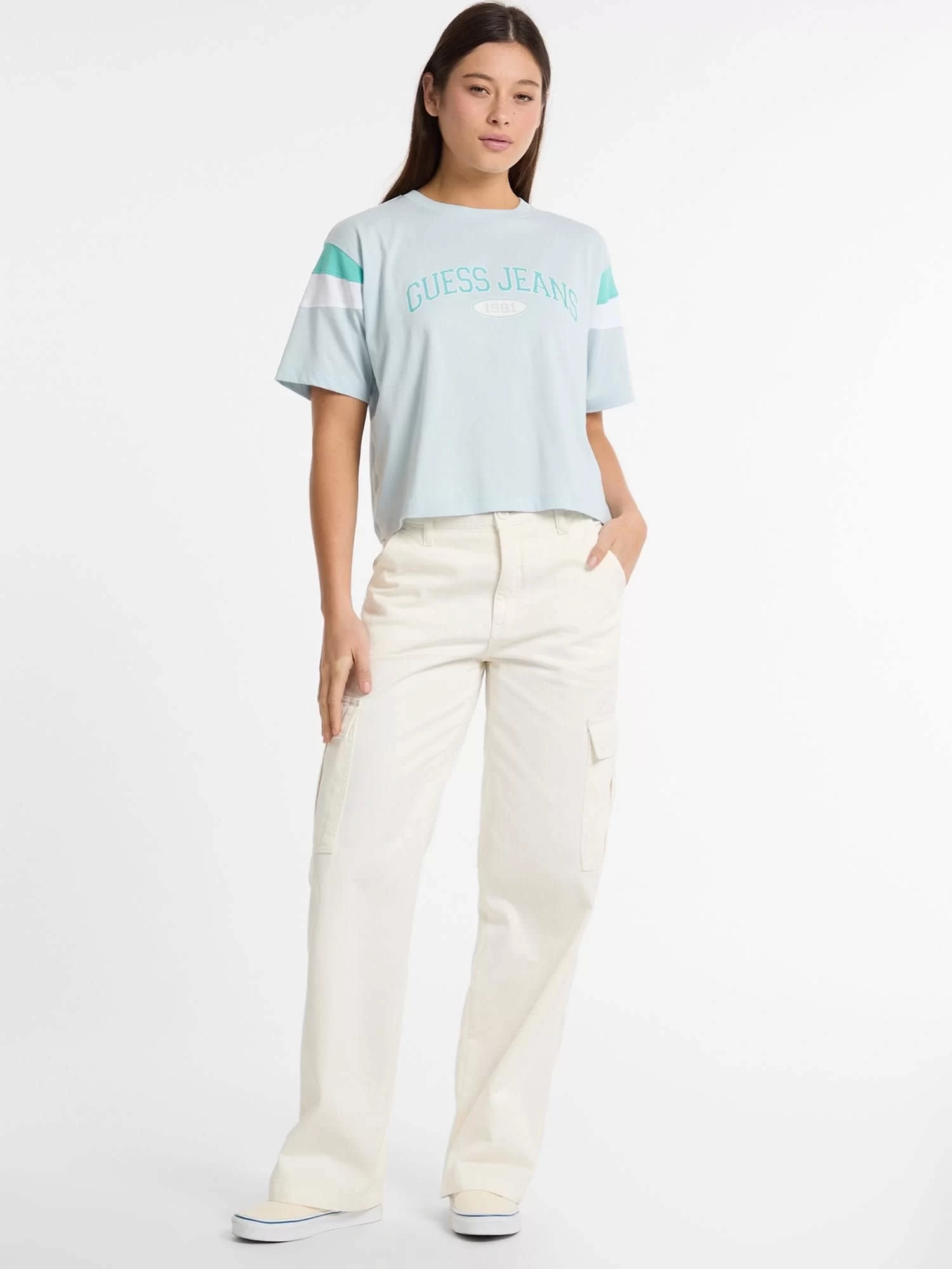 Guess jeans Gj Ss Cn Boxy Pıeced Tee Kadın Mavi T-Shirt W5GI21K8HM0-G7O7
