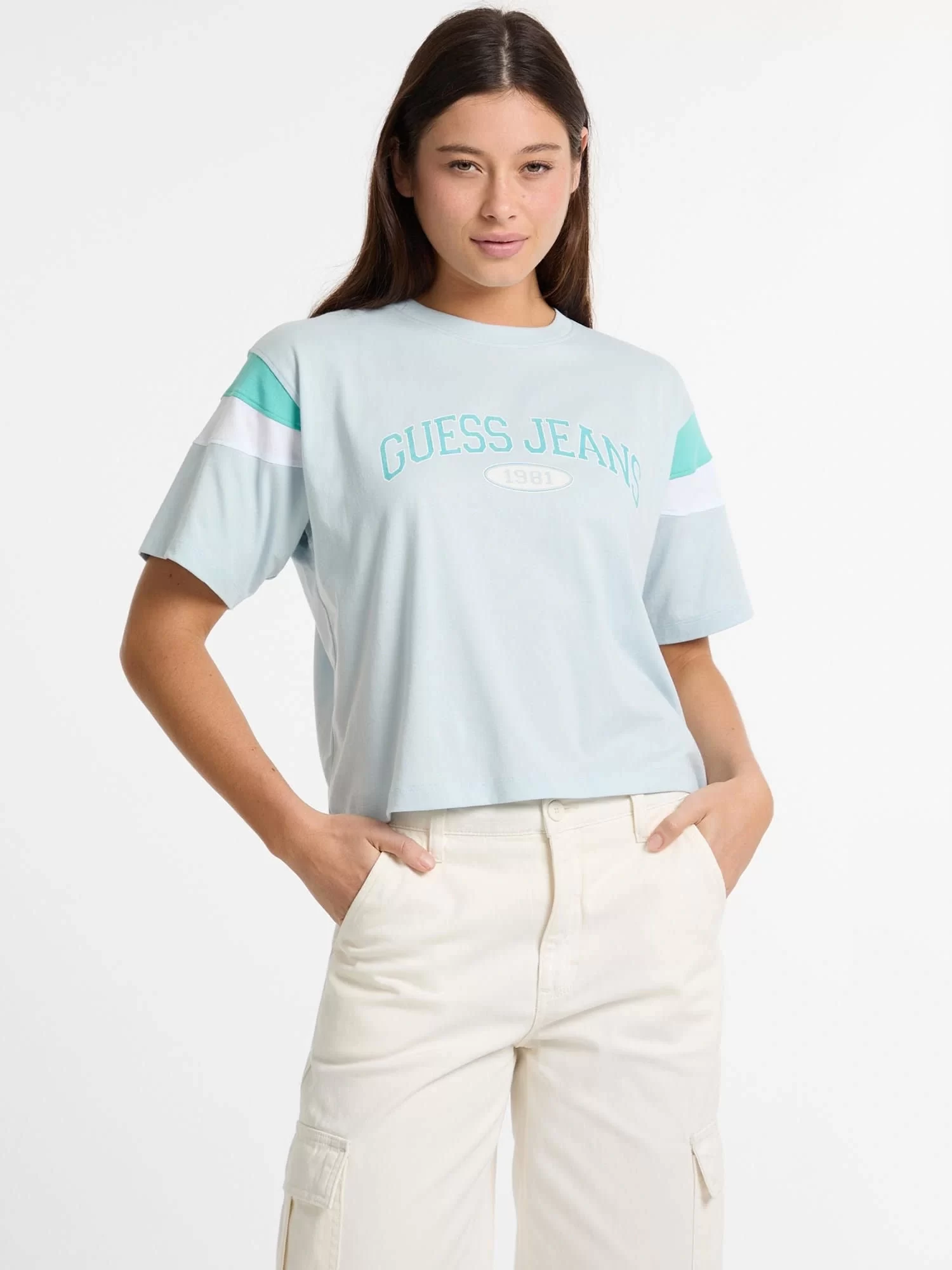 Guess jeans Gj Ss Cn Boxy Pıeced Tee Kadın Mavi T-Shirt W5GI21K8HM0-G7O7