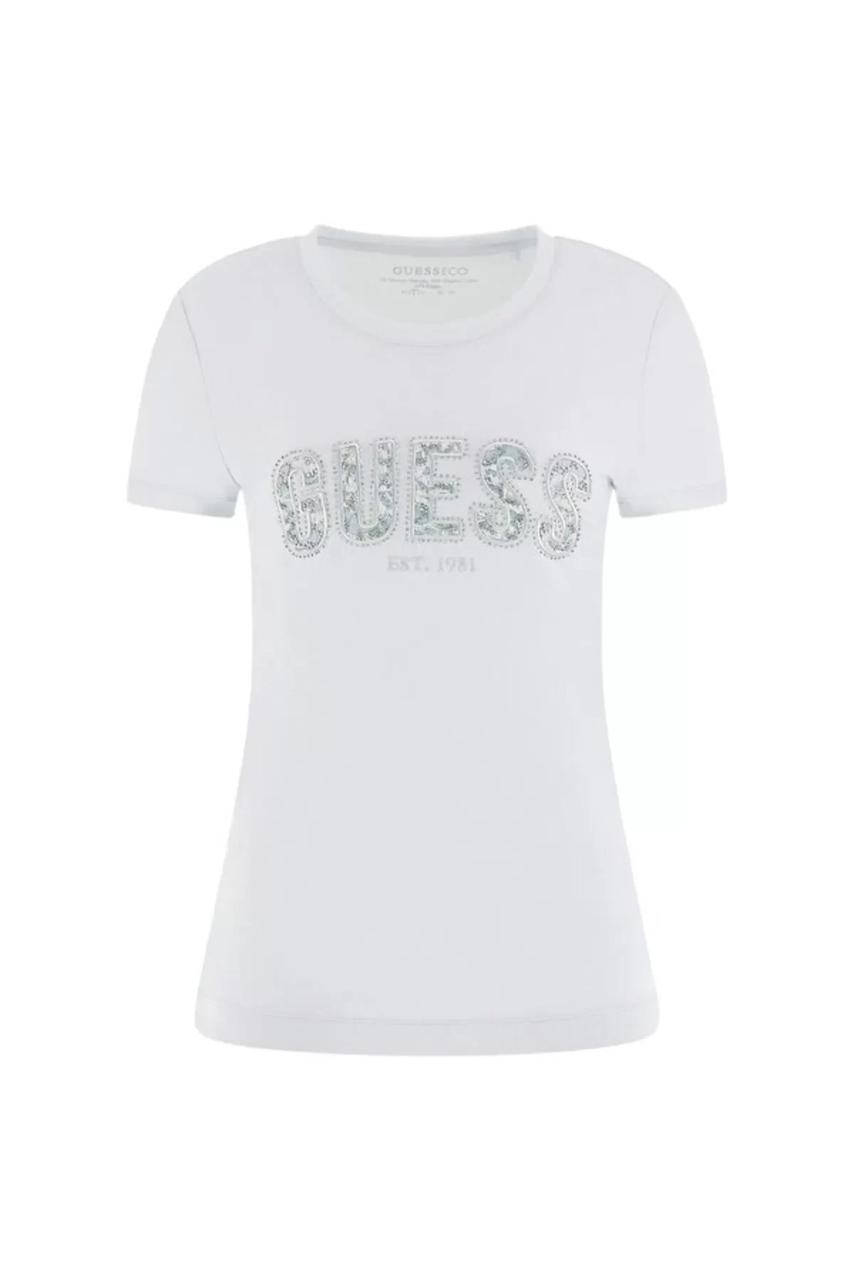 Guess Cn Ss Logo Lace Tee Kadın Mavi T-Shirt W5GI04J1314-A719