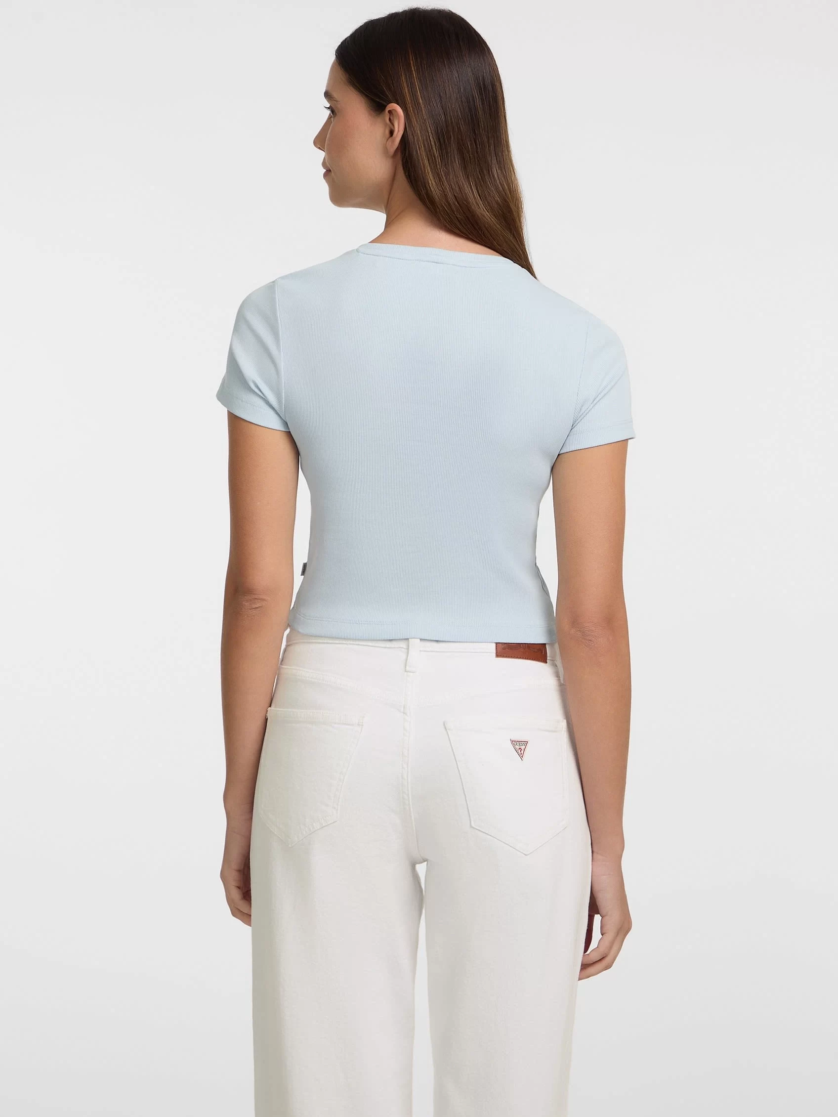 Guess jeans Gj Sl Cn Snap Embro Slım Top Kadın Mavi T-Shirt W5GP27KA0H1-G7O7