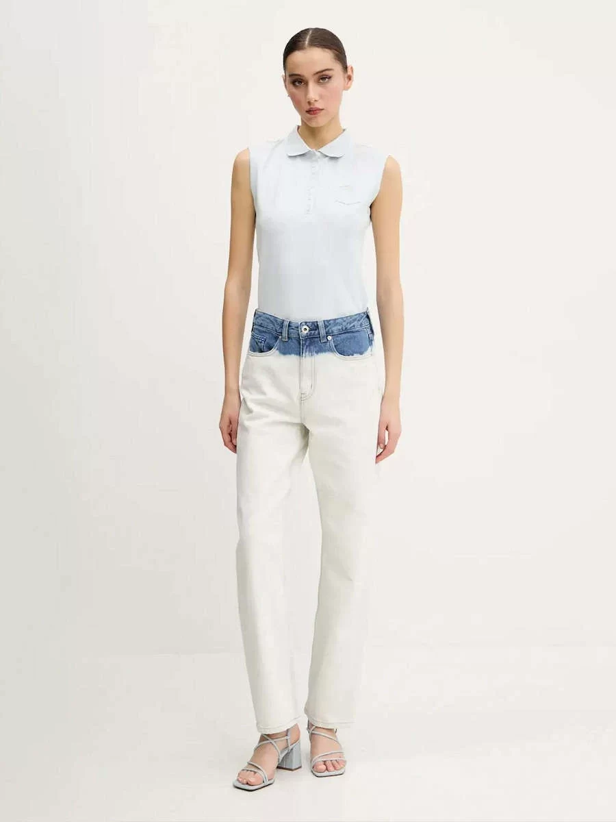 Guess jeans Gj Sleeveless Collar Slım Pkt Kadın Mavi T-Shirt W5GP24KCYR1-G7O7