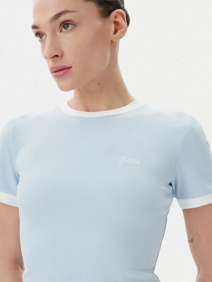 Guess Marıgold Rıb Ss Tee Kadın Mavi T-Shirt V5GP08KCRN2-G7O3
