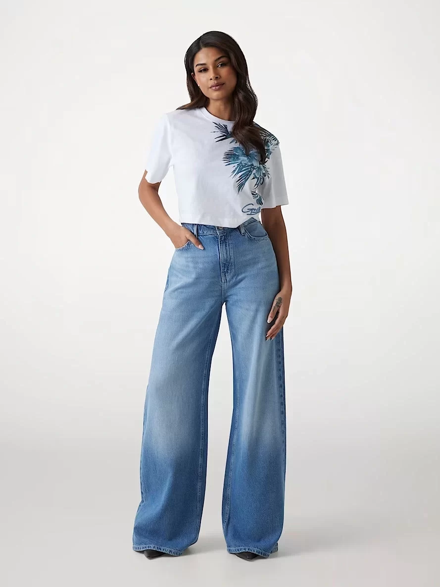 Guess Cn Ss Logo Palm Prınt Tee Kadın Çok Renkli T-Shirt W5GI19K6XN4-FBBD