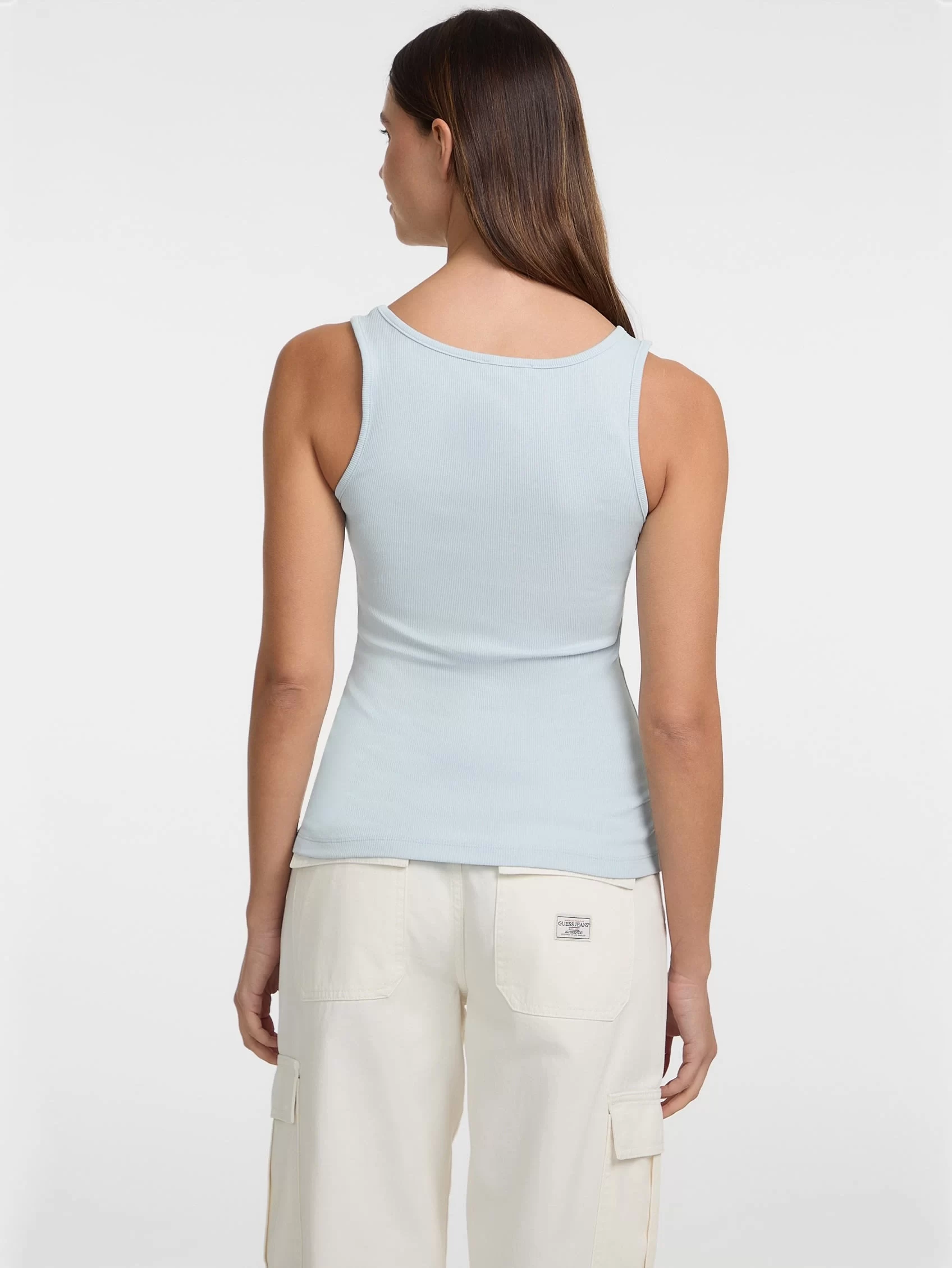 Guess jeans Gj Tank Top Slım Rıb Embro Kadın Mavi Atlet W5GP26KA0H1-G7O7