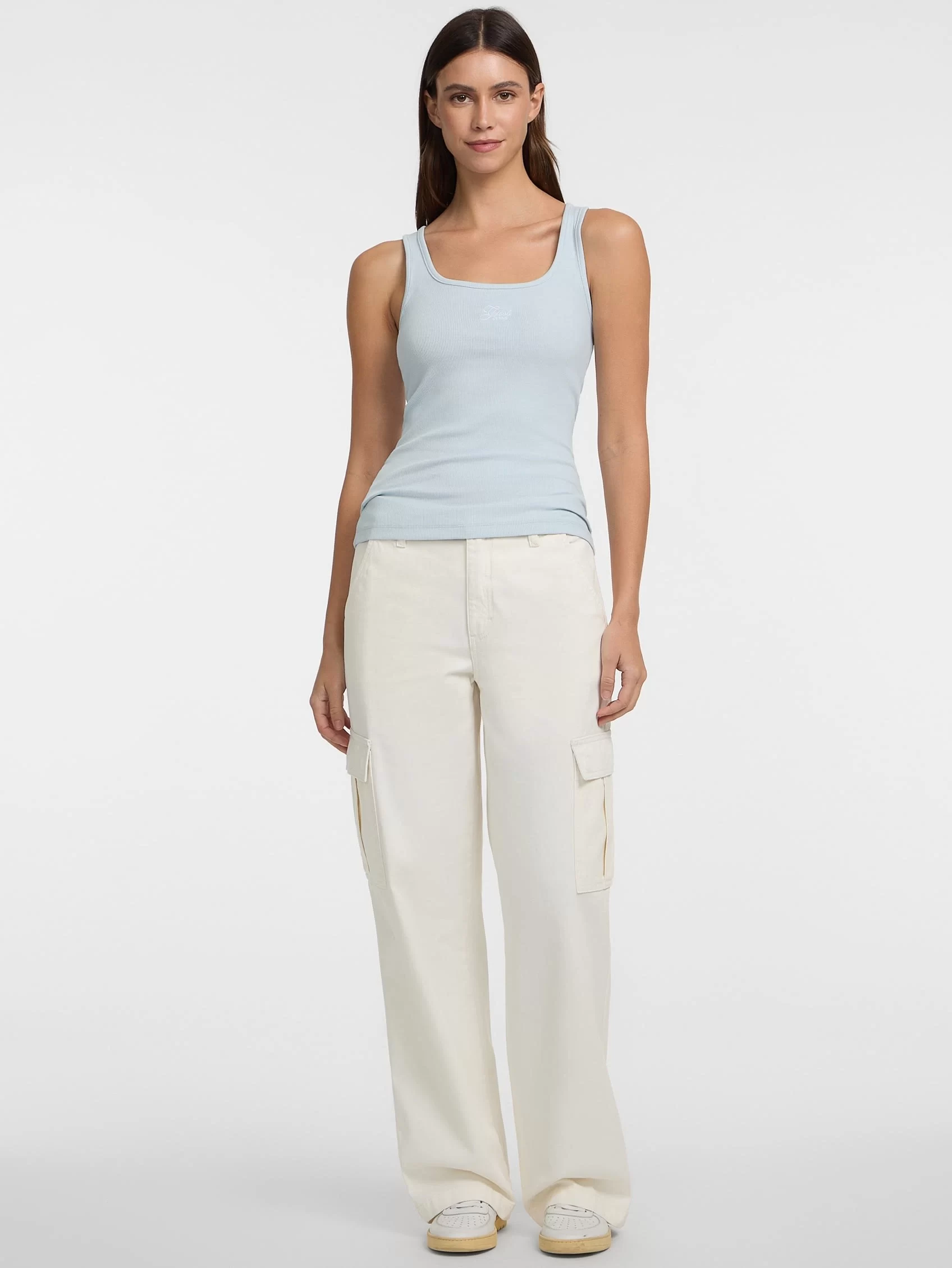 Guess jeans Gj Tank Top Slım Rıb Embro Kadın Mavi Atlet W5GP26KA0H1-G7O7