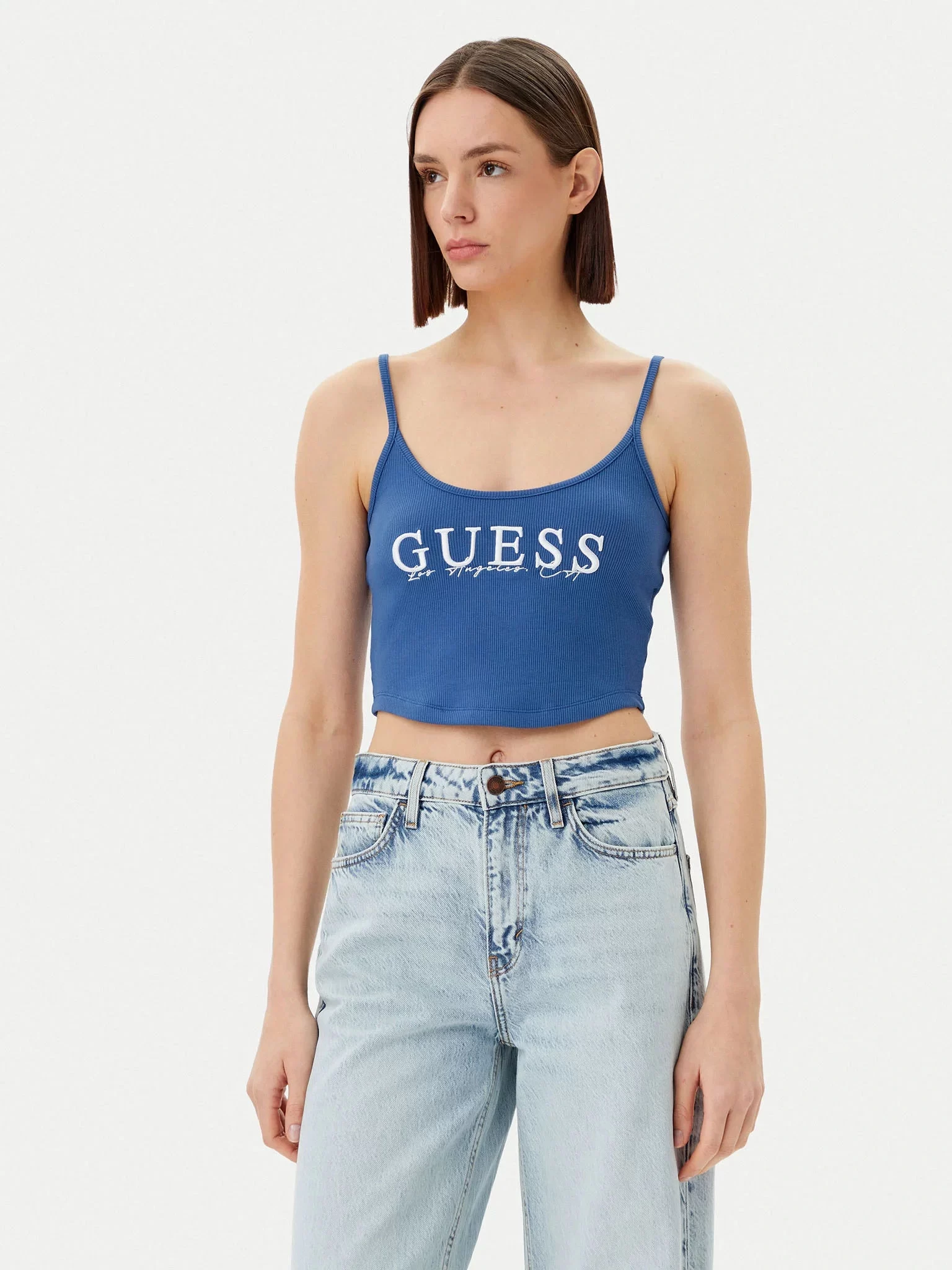 Guess Sunflower Rıb Top Kadın Mavi Atlet V5GP16K8RT2-G7ER