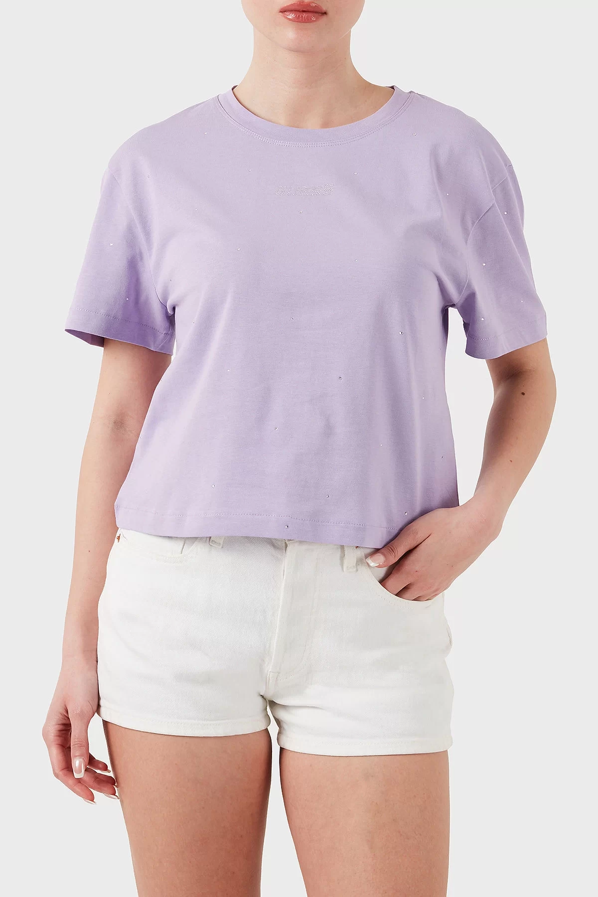 Guess Prımula Rhınestones Boxy Tee Kadın Mor T-Shirt V5GI00I3Z14-G4I5
