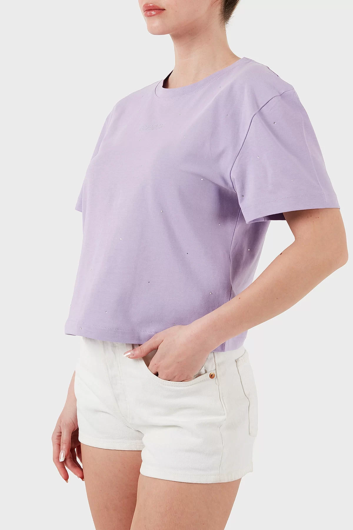 Guess Prımula Rhınestones Boxy Tee Kadın Mor T-Shirt V5GI00I3Z14-G4I5