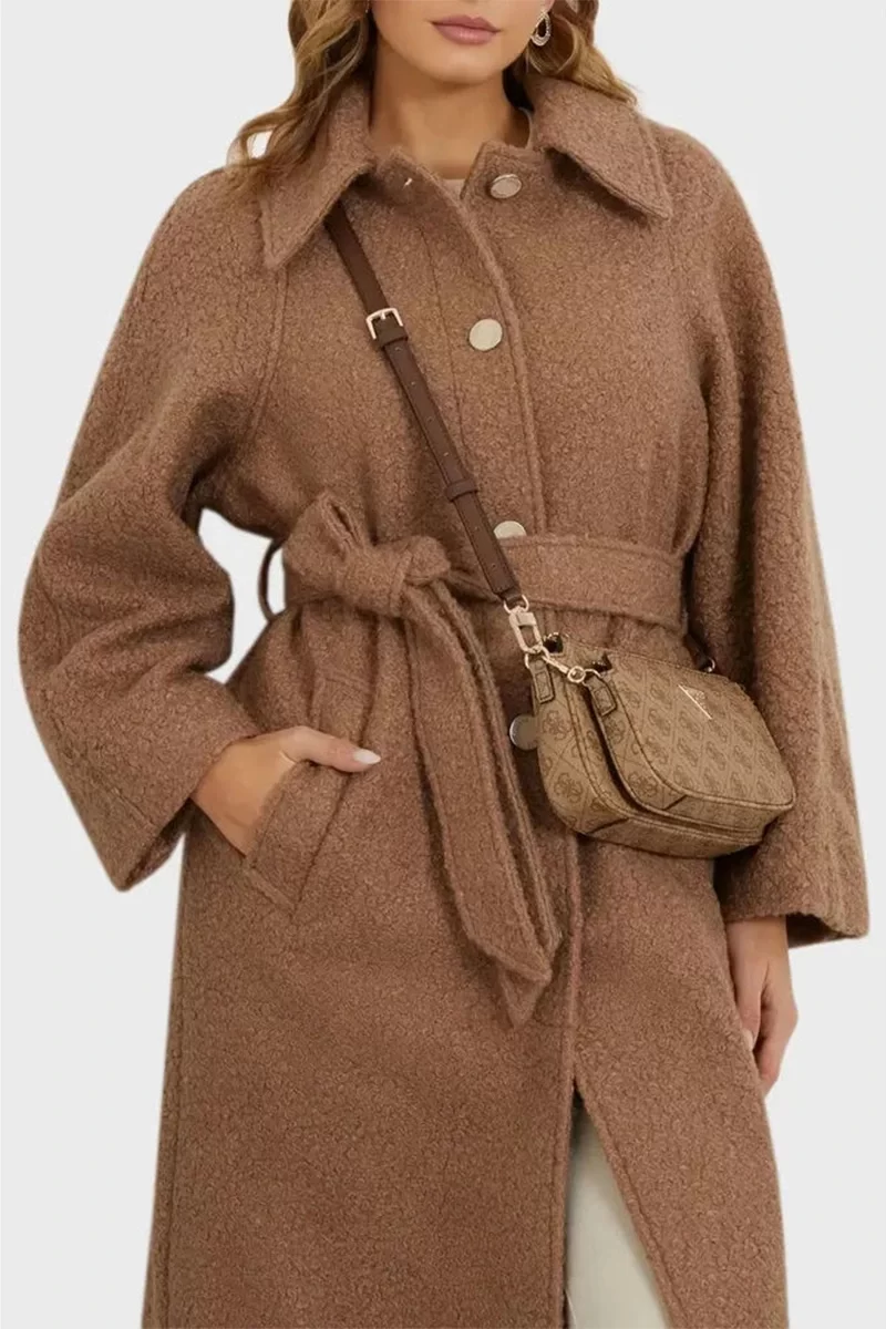 Guess Noelle Dbl Pouch Crossbody Kadın Kahverengi Mini Çanta HWBG7879710-LGW
