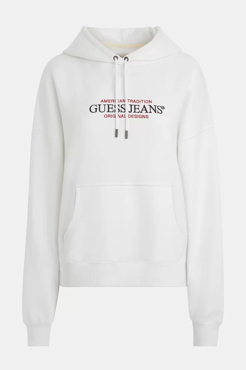 Guess jeans Gj Hood Os Amerıcan Tr Sweat Kadın Beyaz Sweatshirt W4YQ15KC811-G011