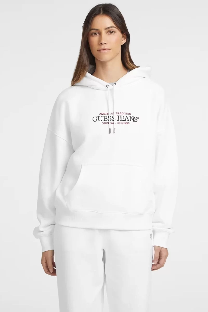 Guess jeans Gj Hood Os Amerıcan Tr Sweat Kadın Beyaz Sweatshirt W4YQ15KC811-G011