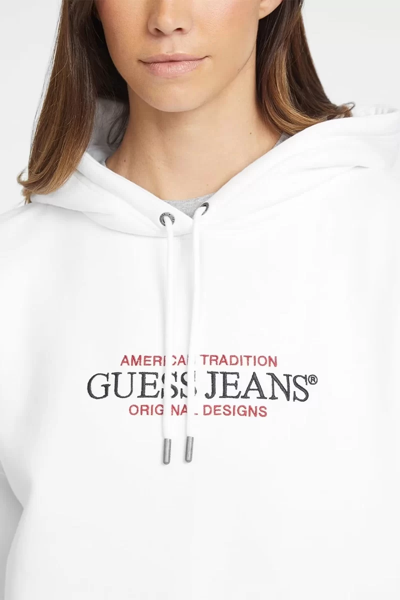 Guess jeans Gj Hood Os Amerıcan Tr Sweat Kadın Beyaz Sweatshirt W4YQ15KC811-G011