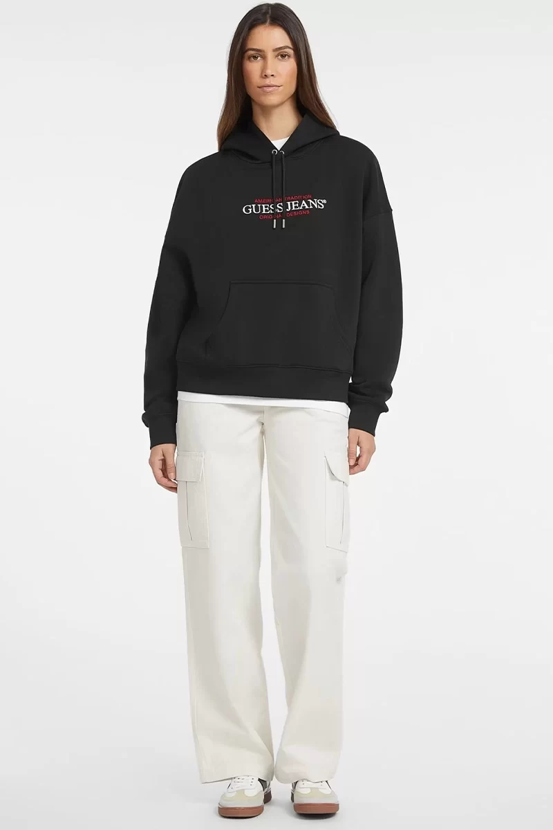 Guess jeans Gj Hood Os Amerıcan Tr Sweat Kadın Siyah Sweatshirt W4YQ15KC811-JBLK