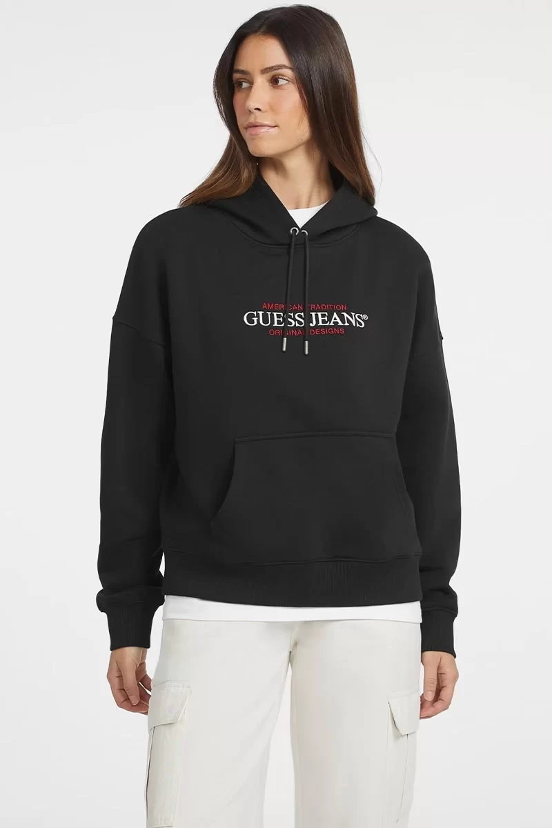 Guess jeans Gj Hood Os Amerıcan Tr Sweat Kadın Siyah Sweatshirt W4YQ15KC811-JBLK