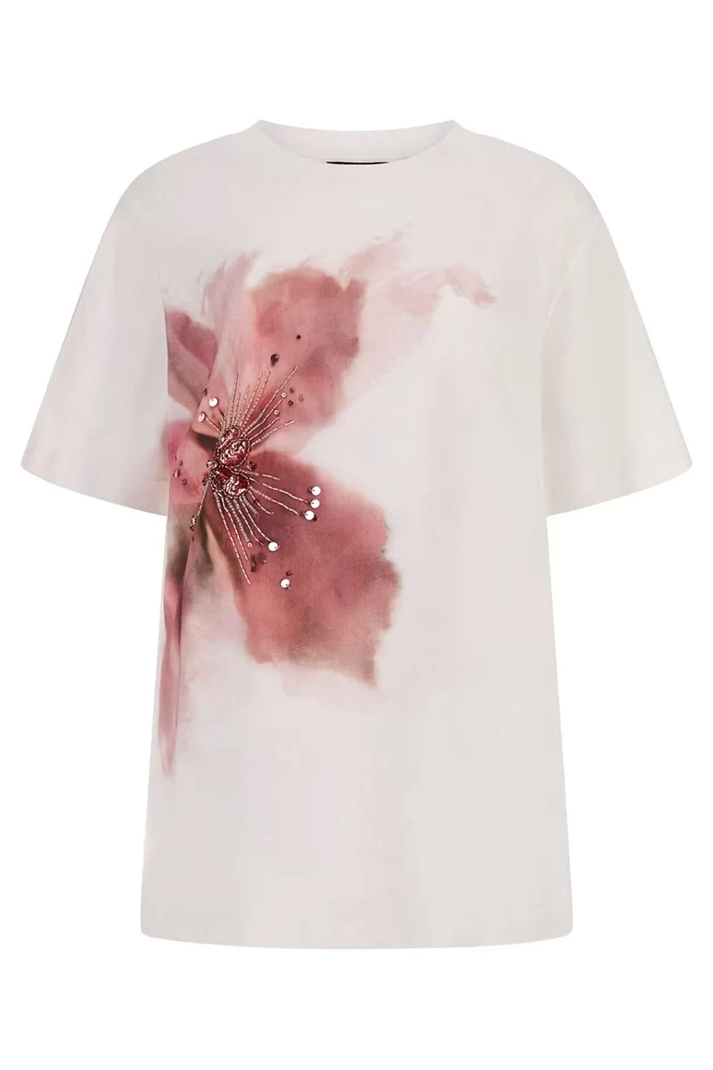 Guess Kadın Paillentten Beyaz T-Shirt