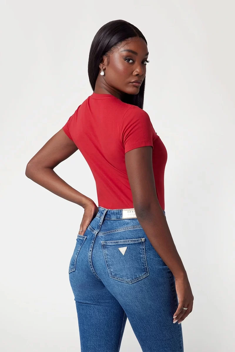 Guess Ss Cn Shıny Trıangle Tee Kadın Kırmızı T-Shirt W5RI11J1314-A51D