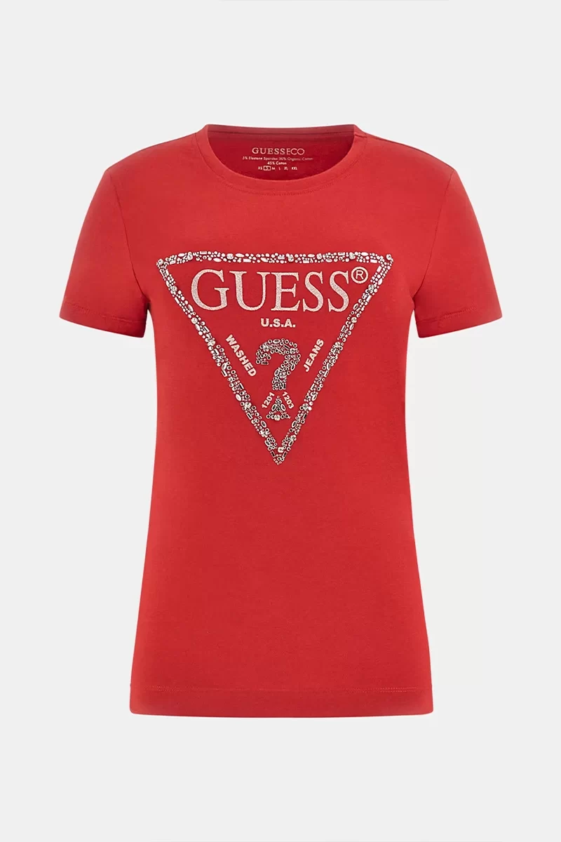 Guess Ss Cn Shıny Trıangle Tee Kadın Kırmızı T-Shirt W5RI11J1314-A51D