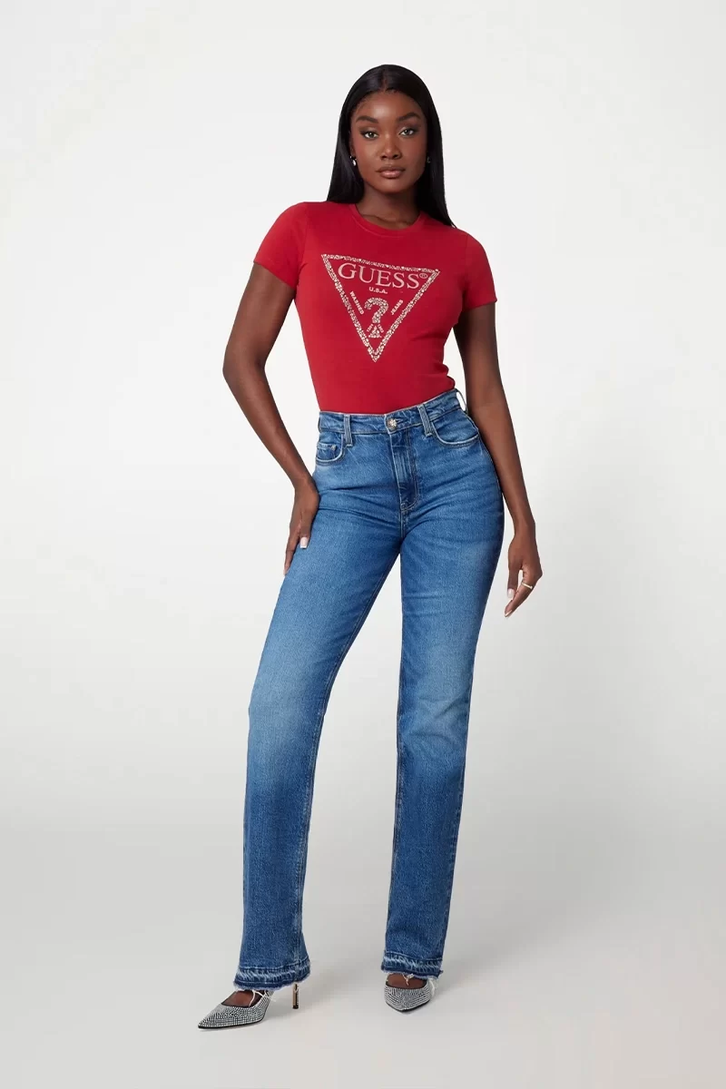 Guess Ss Cn Shıny Trıangle Tee Kadın Kırmızı T-Shirt W5RI11J1314-A51D