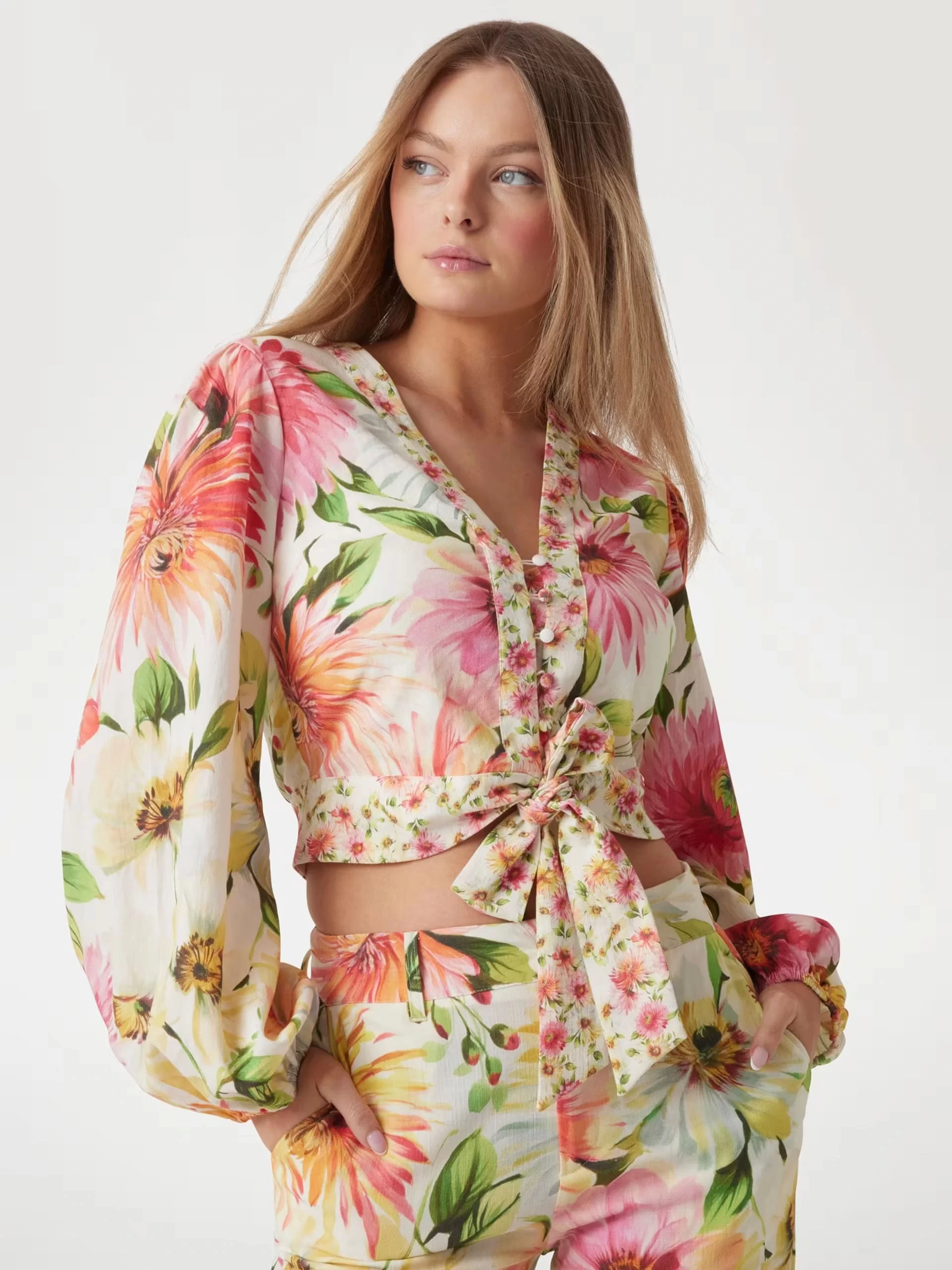 Guess Ls Colette V Neck Bow Top Kadın Çok Renkli Bluz W5GH40WG4G0-P0IY