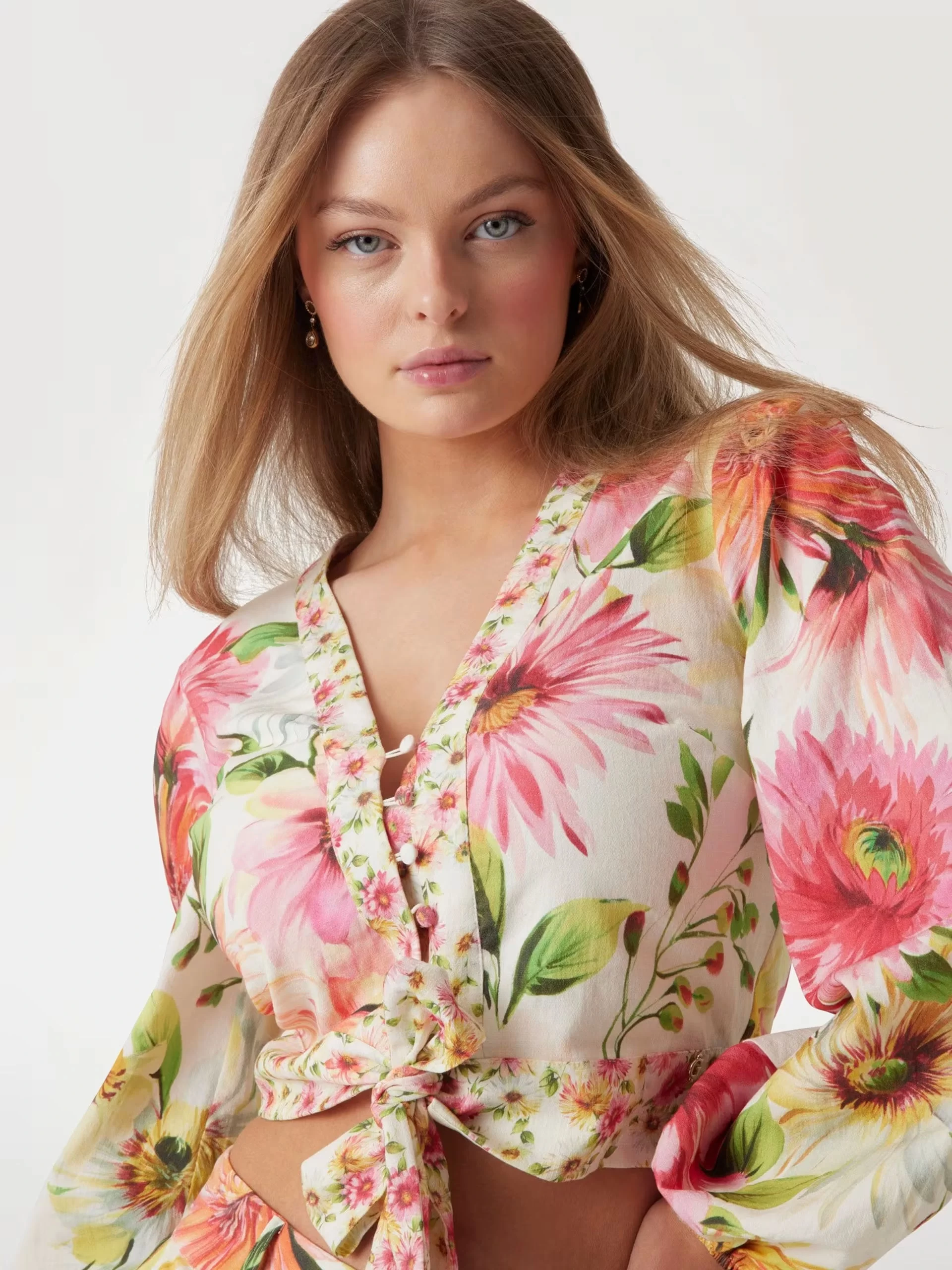 Guess Ls Colette V Neck Bow Top Kadın Çok Renkli Bluz W5GH40WG4G0-P0IY