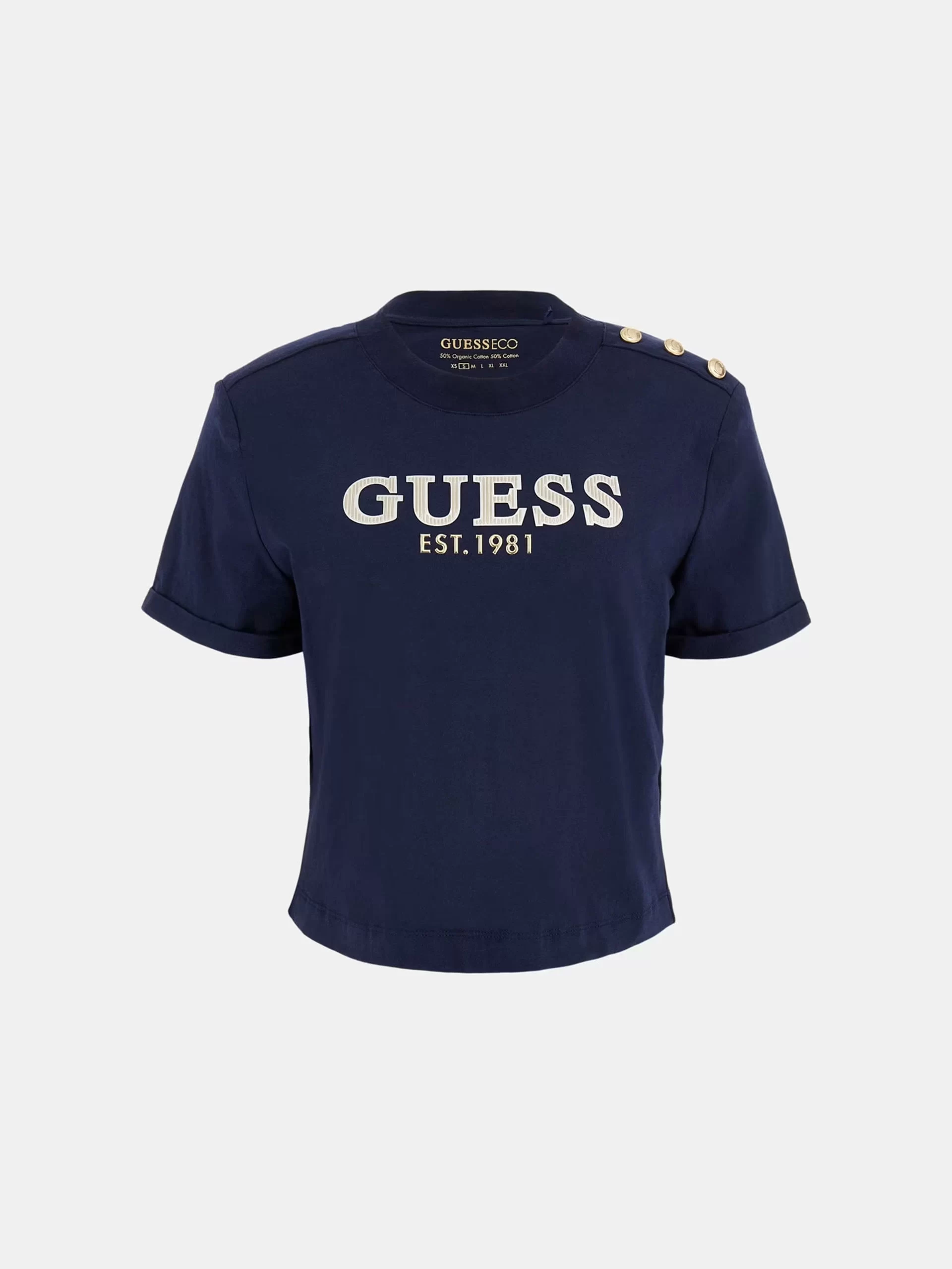 Guess Cn Ss Cropped Washed Logo Tee Kadın Lacivert T-Shirt W5GI15K8FQ4-G7P1