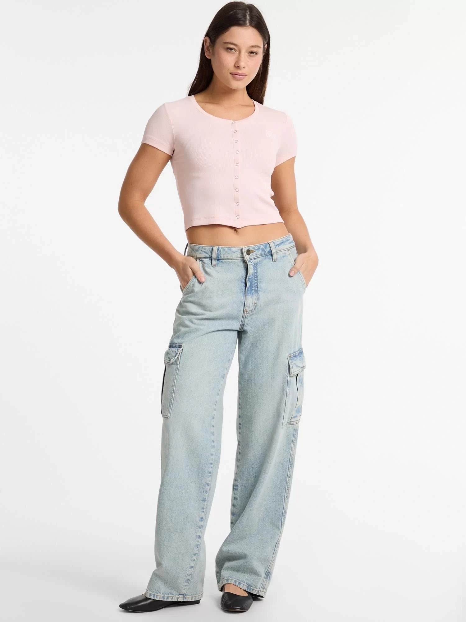 Guess jeans Gj Sl Cn Snap Embro Slım Top Kadın Pembe T-Shirt W5GP27KA0H1-G6R4