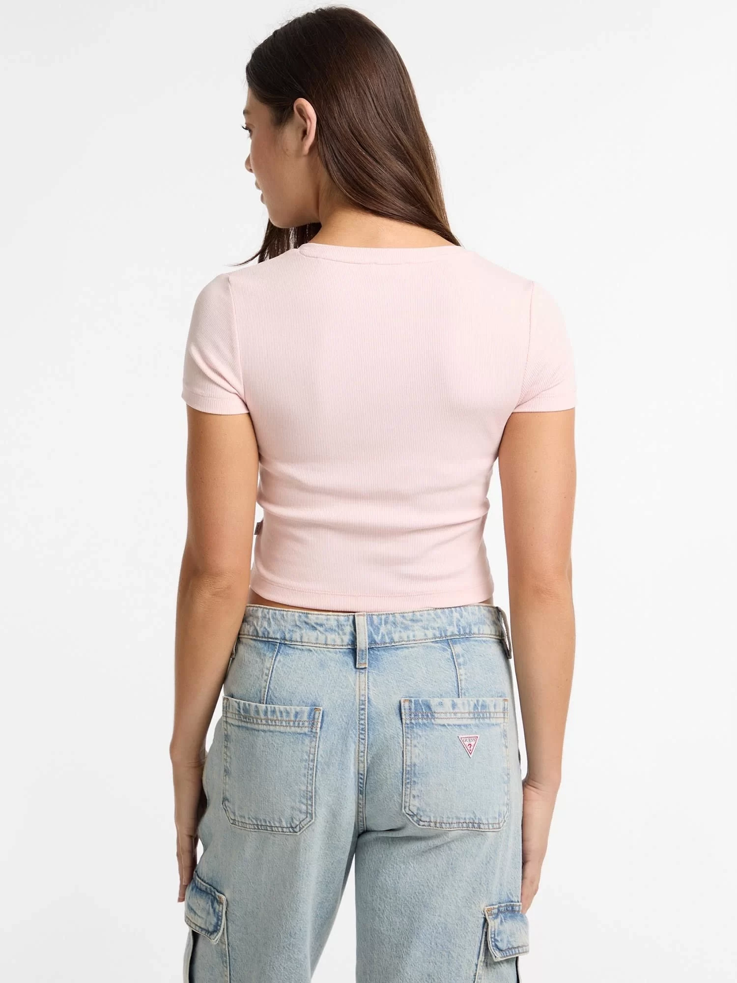 Guess jeans Gj Sl Cn Snap Embro Slım Top Kadın Pembe T-Shirt W5GP27KA0H1-G6R4