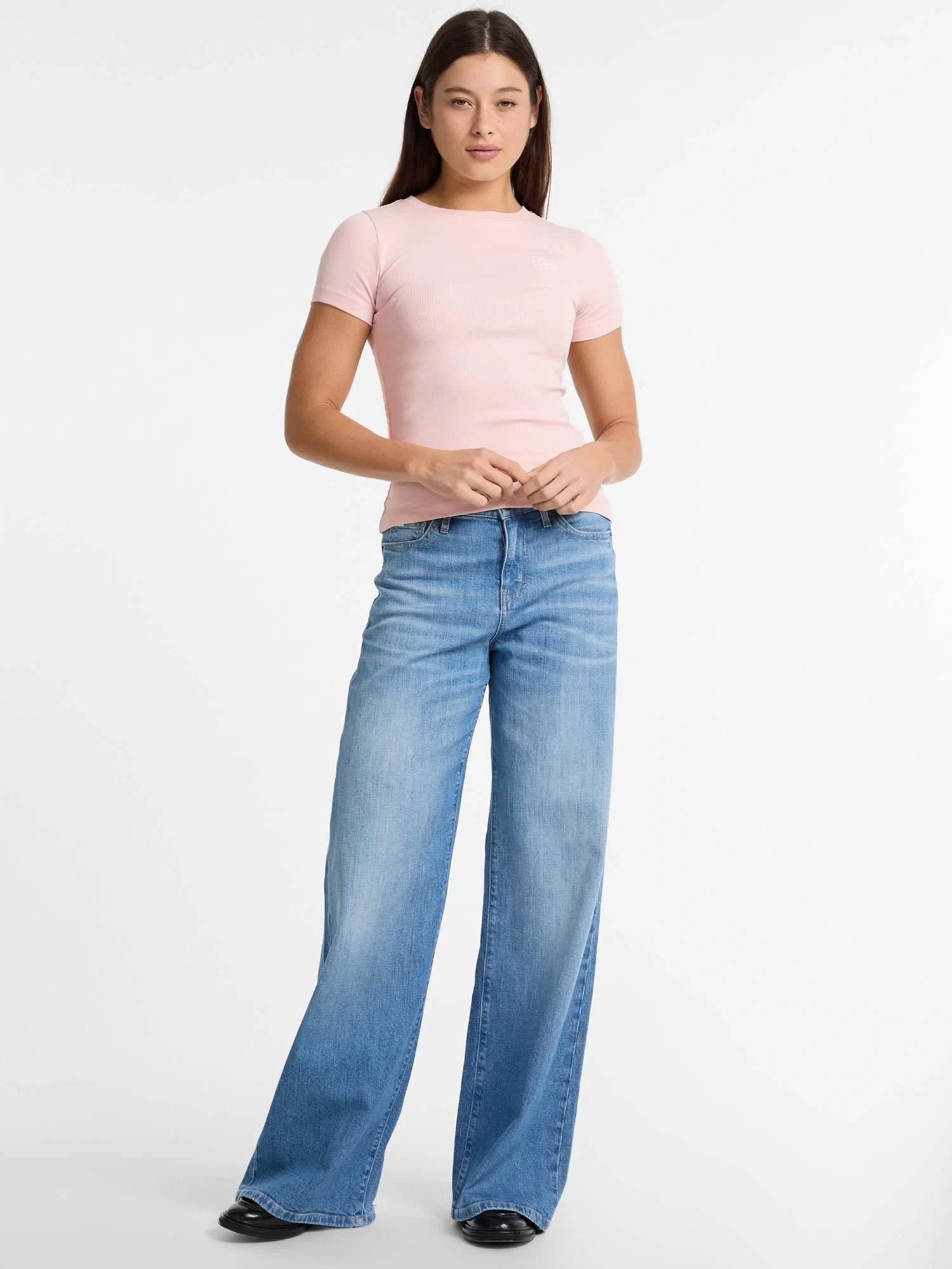 Guess jeans Gj Ss Cn Embro Slım Top Kadın Pembe T-Shirt W5GP62KA0H1-G6R4
