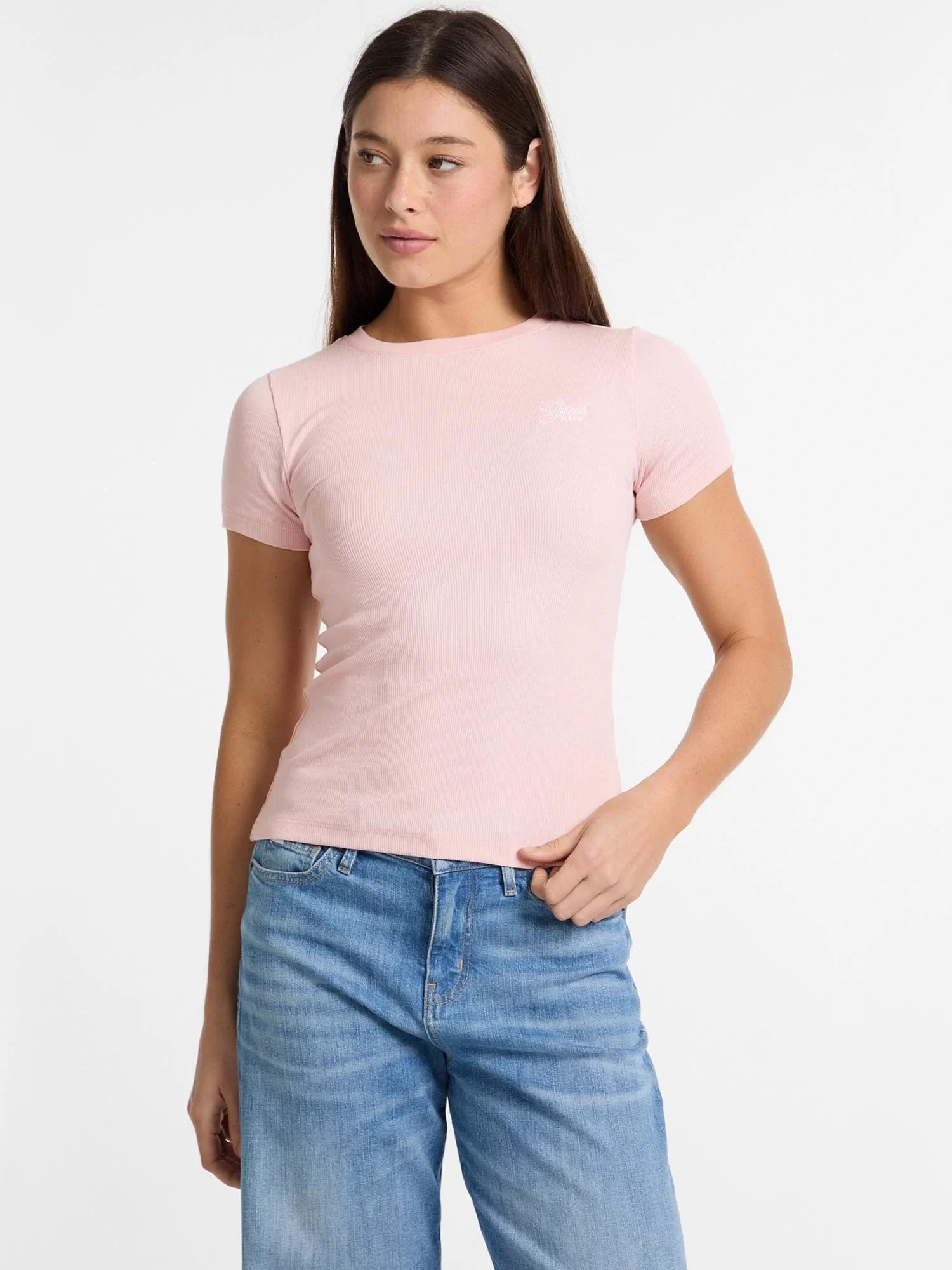 Guess jeans Gj Ss Cn Embro Slım Top Kadın Pembe T-Shirt W5GP62KA0H1-G6R4