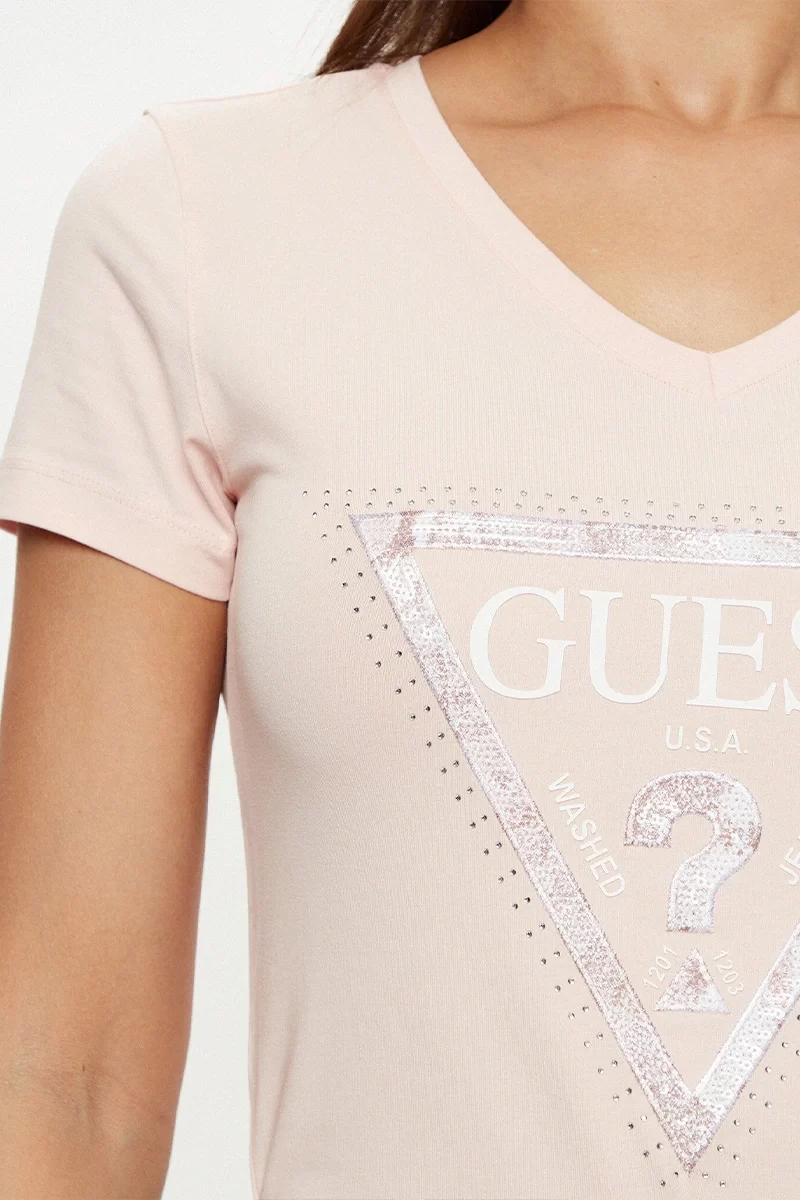 Guess Ss Vn Python Trıangle Tee Kadın Pembe T-Shirt W5RI21J1314-A61L