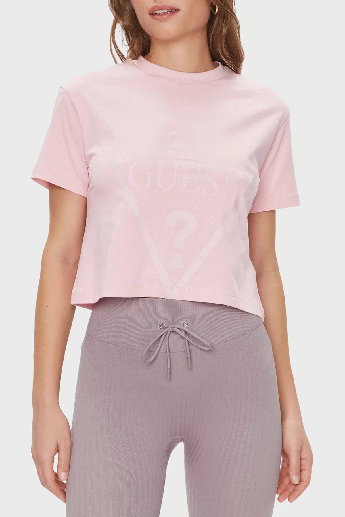 Guess Adele Crop T-Shırt Kadın Pembe T-Shirt V2YI06K8HM0-G6O1