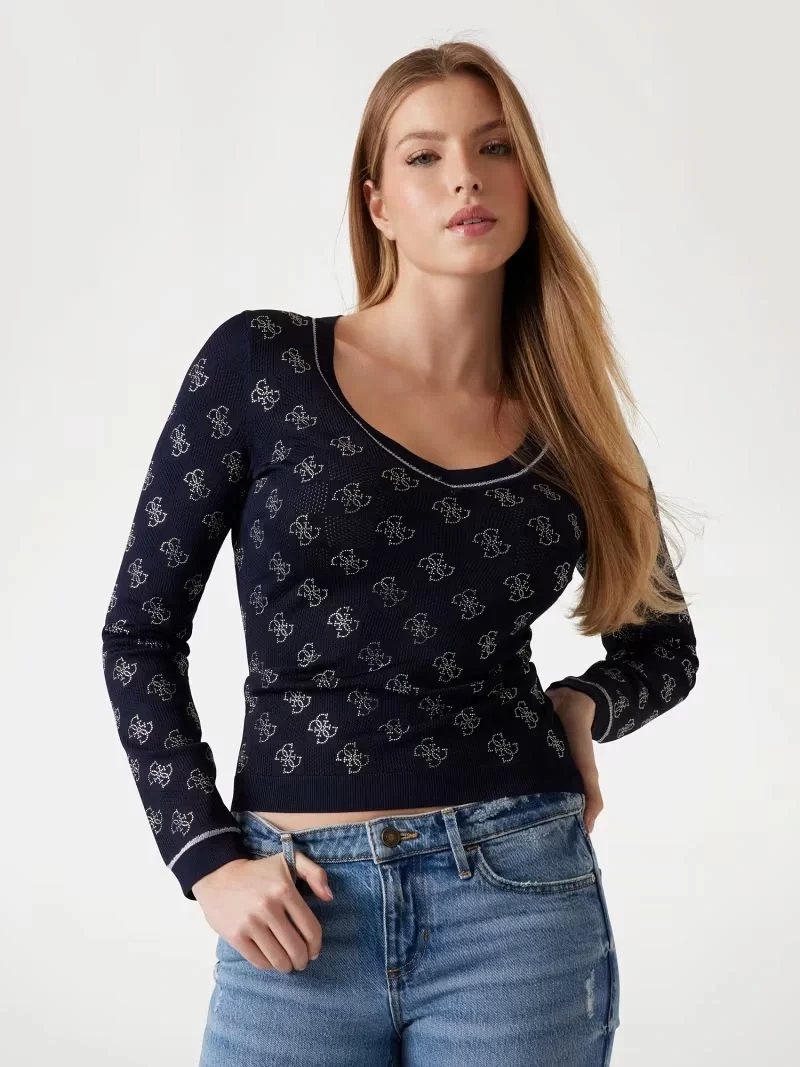 Guess Rosıe 4G Vn Ls Swtr Kadın Lacivert Kazak W5GR07Z3D60-G7P1