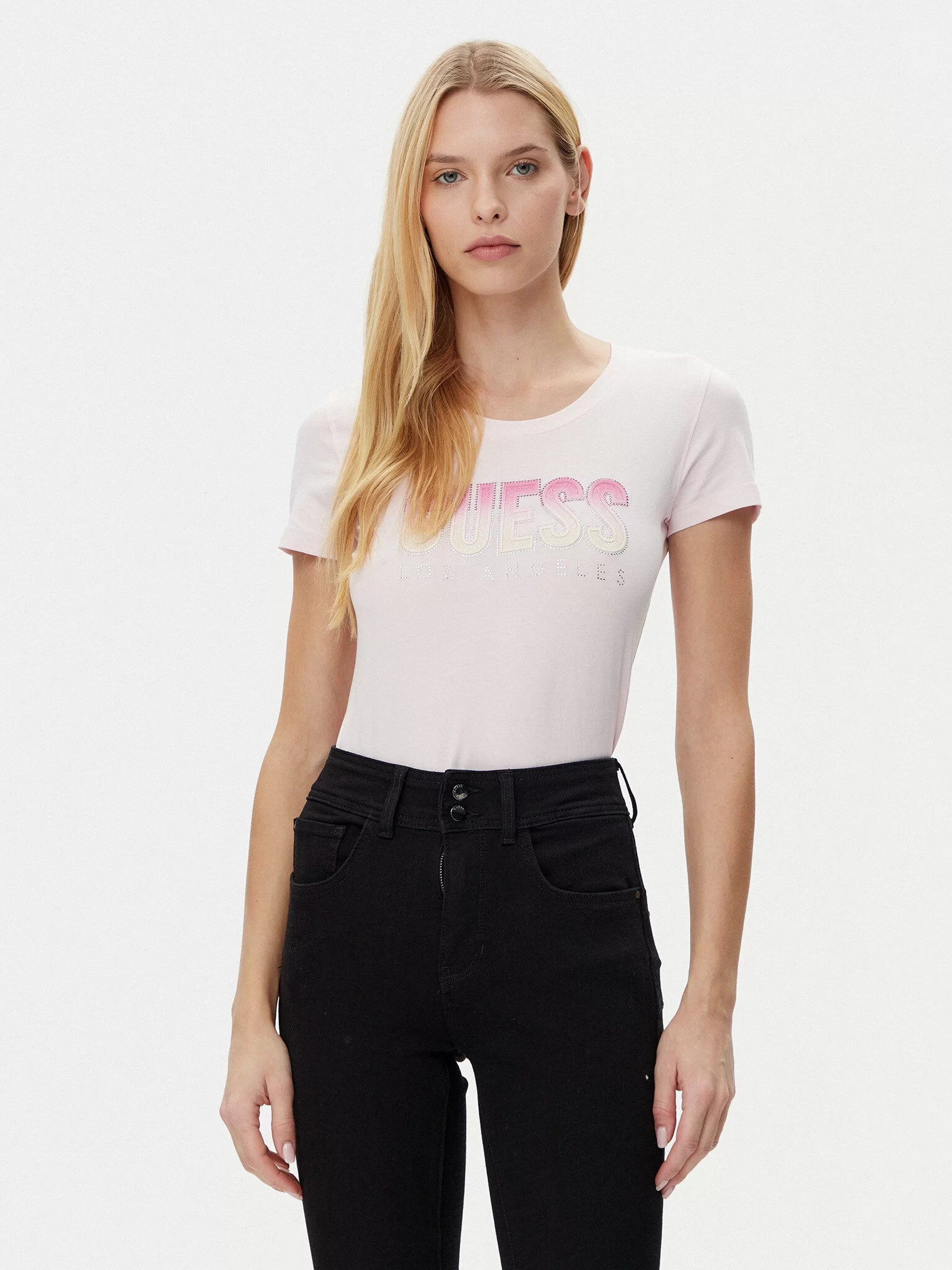 Guess Cn Ss Glıtter Degrade Logo Tee Kadın Pembe T-Shirt W5GI14J1314-A60W