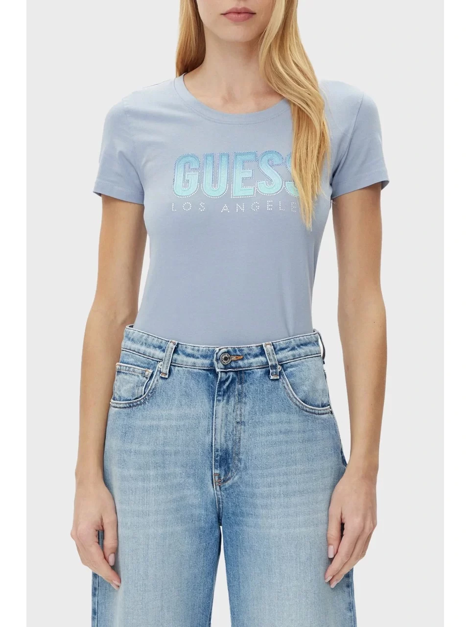 Guess Cn Ss Glıtter Degrade Logo Tee Kadın Mavi T-Shirt W5GI14J1314-A70Q