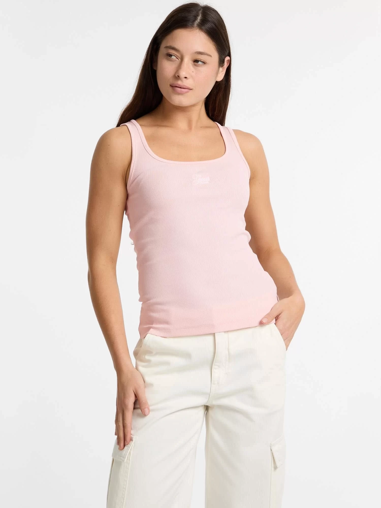 Guess jeans Gj Tank Top Slım Rıb Embro Kadın Pembe Atlet W5GP26KA0H1-G6R4