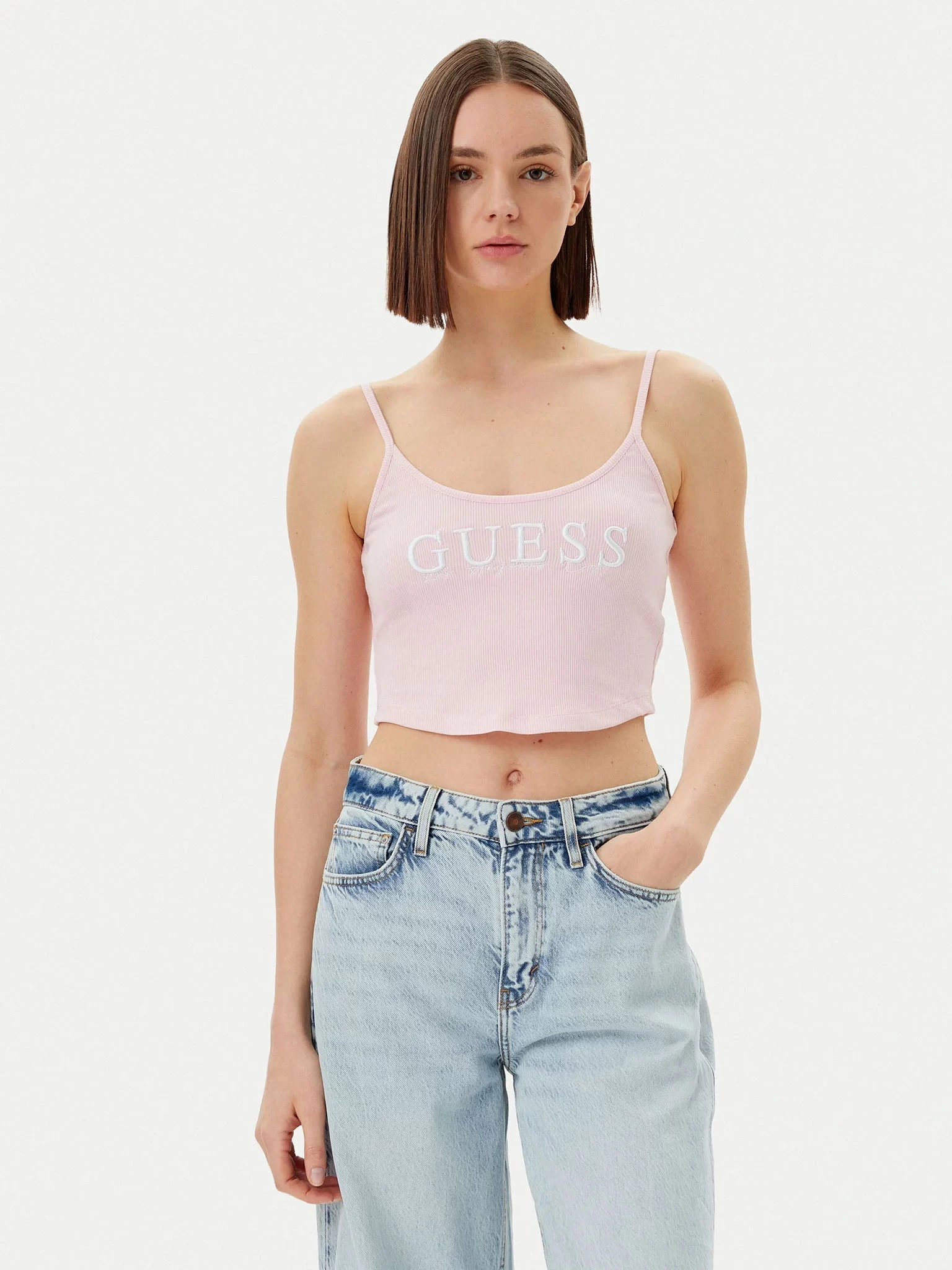 Guess Sunflower Rıb Top Kadın Pembe Atlet V5GP16K8RT2-A61Z
