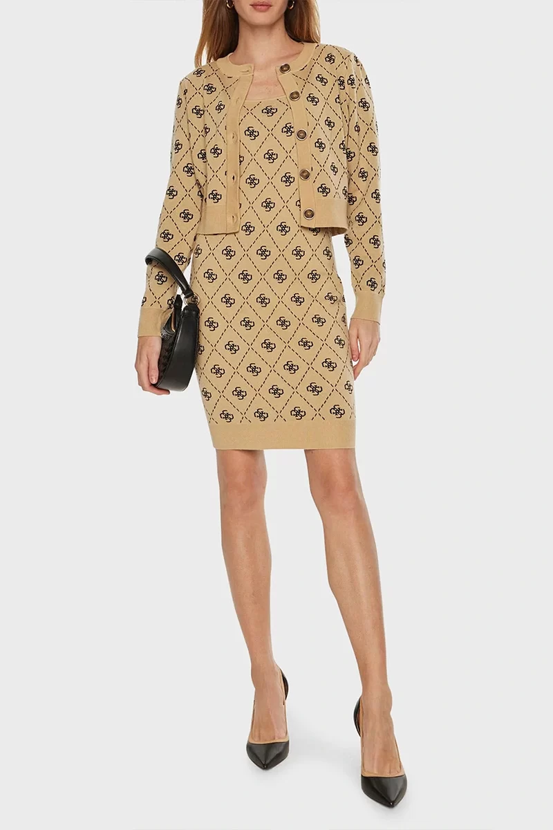 Guess Sarah 4G Sl Dress Swtr Kadın Kahverengi Elbise W4BK98Z3JD2-FN3N