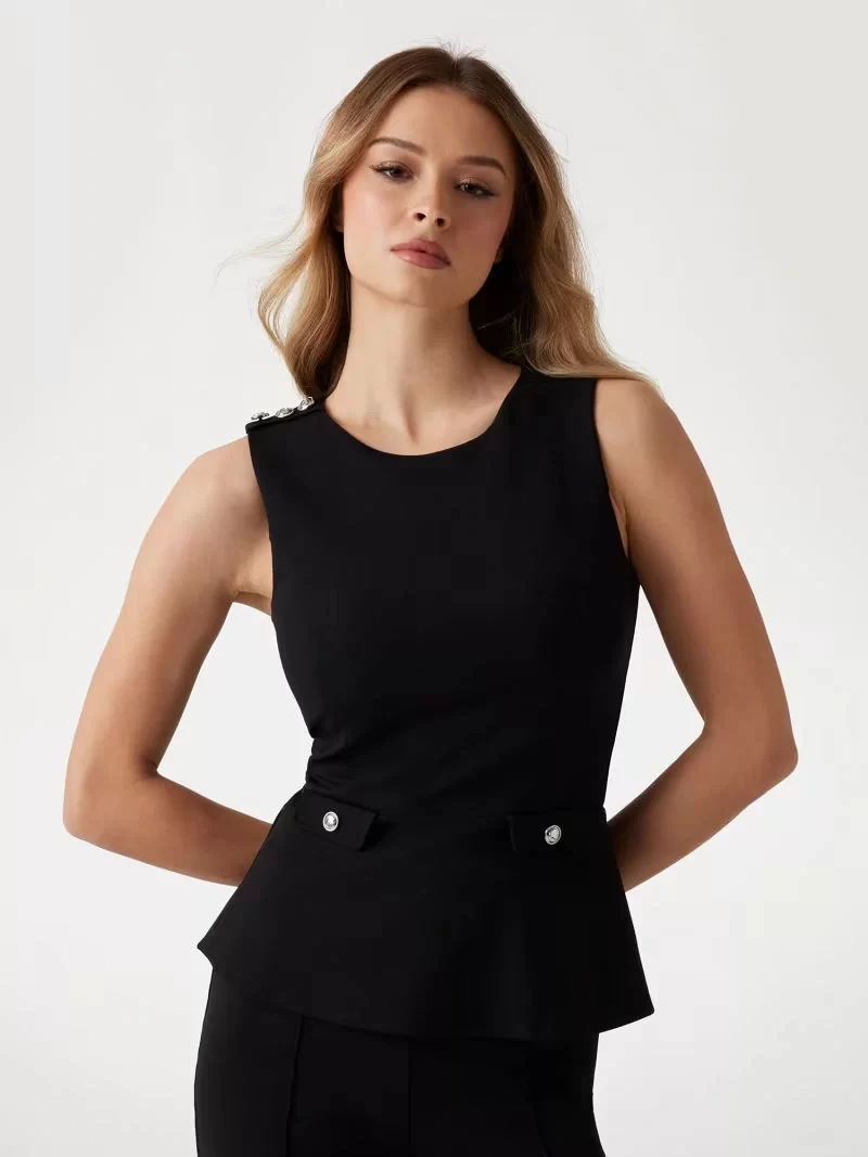 Guess Kadın Siyah Ambre Peplum Bluz