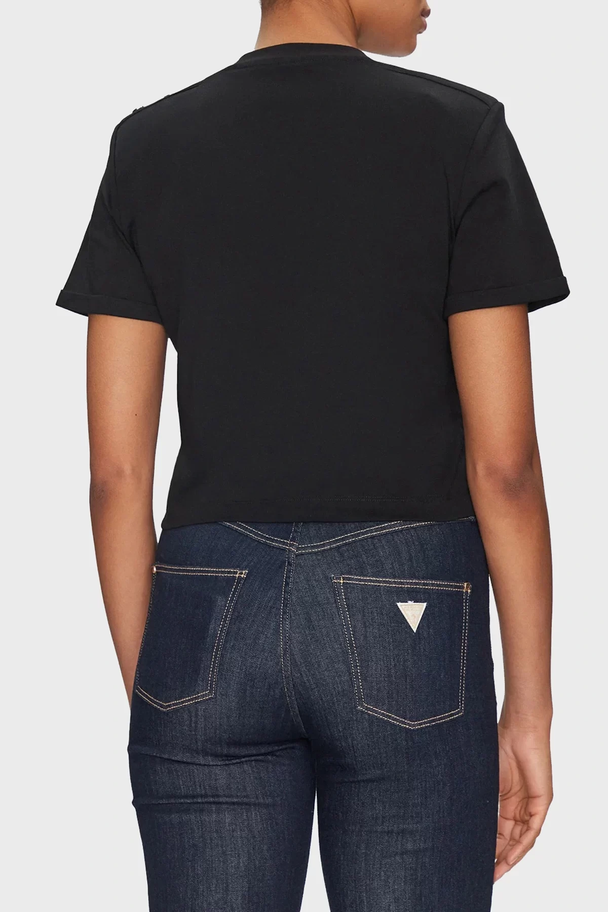 Guess Cn Ss Cropped Washed Logo Tee Kadın Siyah T-Shirt W5GI15K8FQ4-JBLK